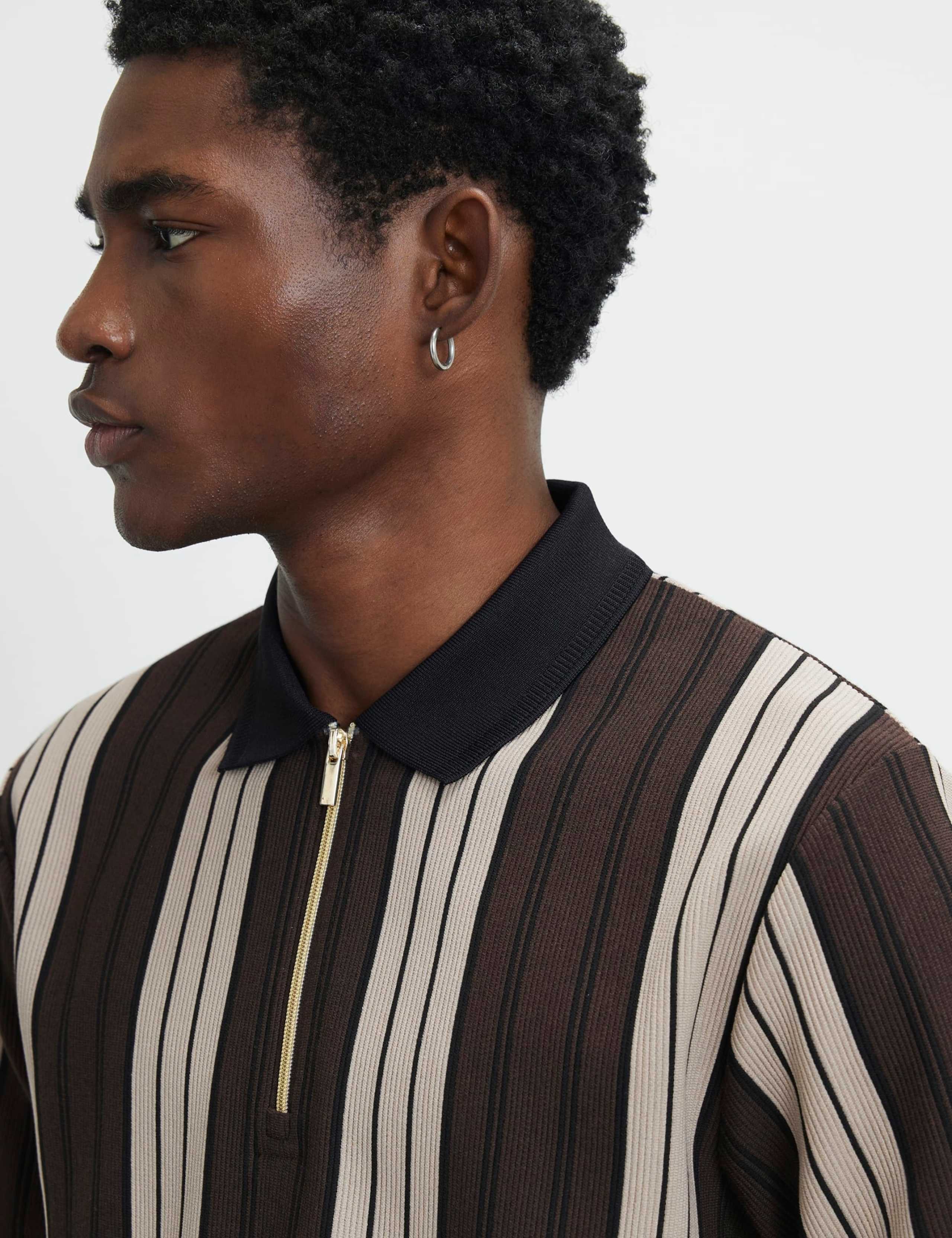 Striped Half Zip Knitted Polo Shirt 4 of 6