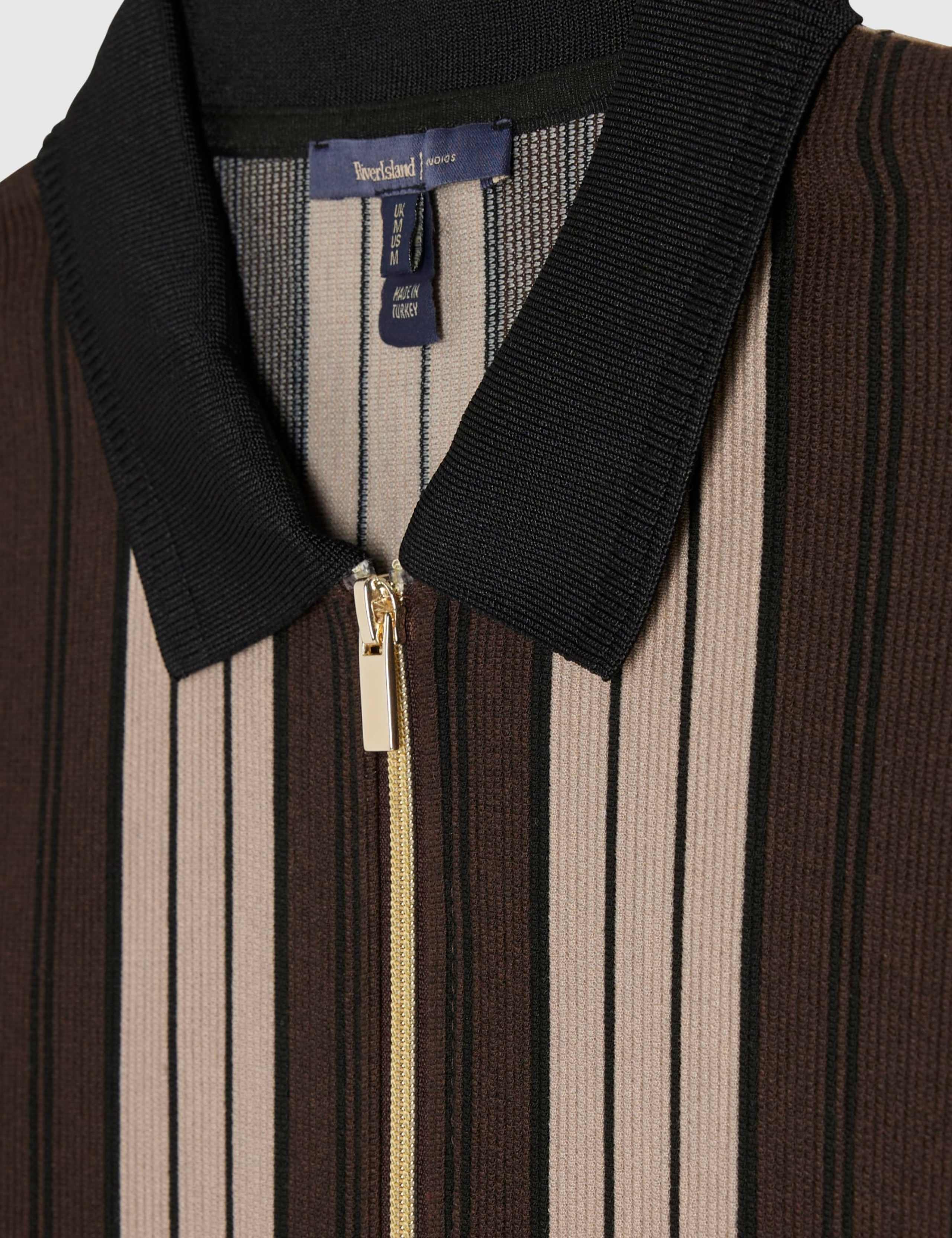 Striped Half Zip Knitted Polo Shirt 6 of 6