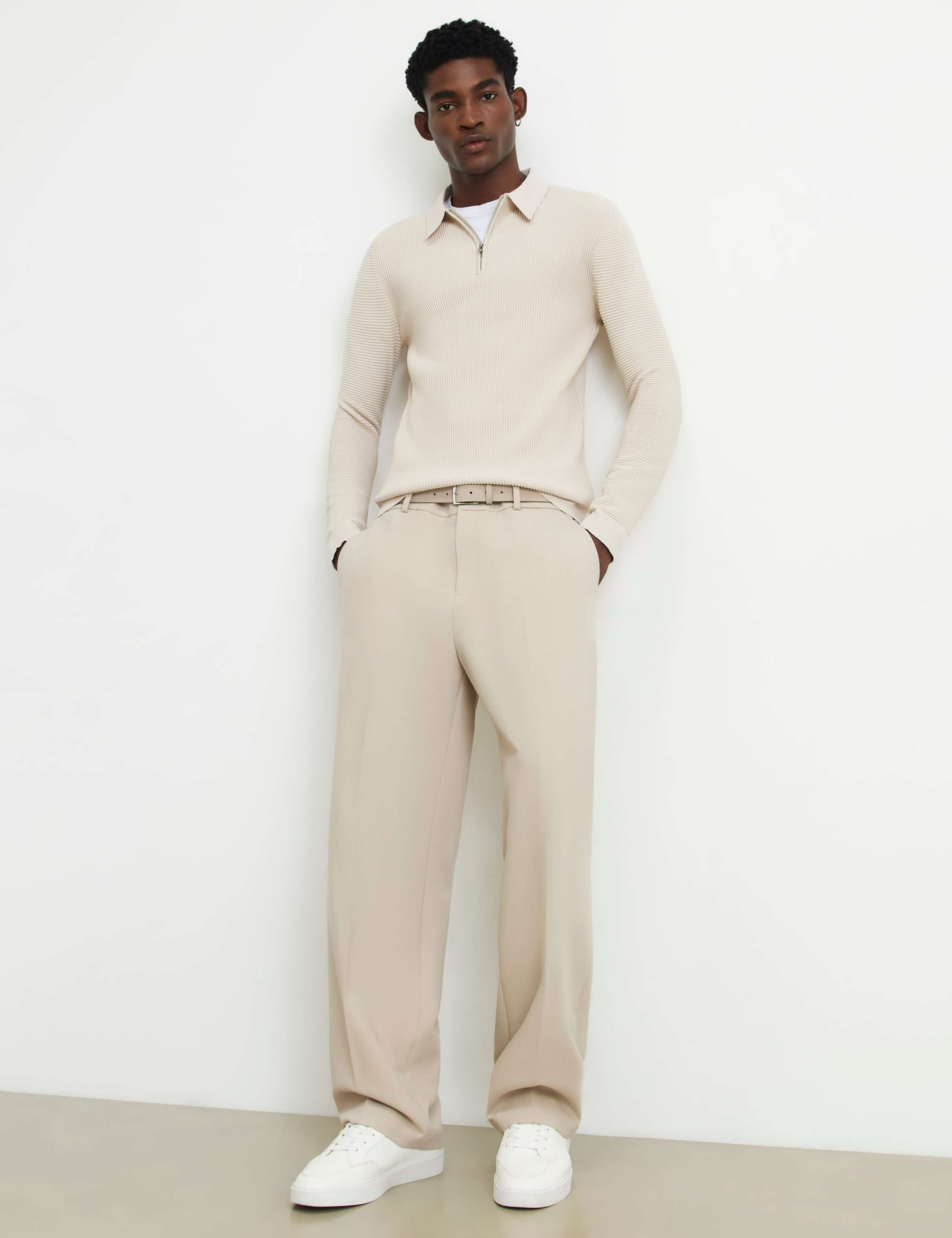 Ribbed Half Zip Knitted Polo Shirt 2 of 6