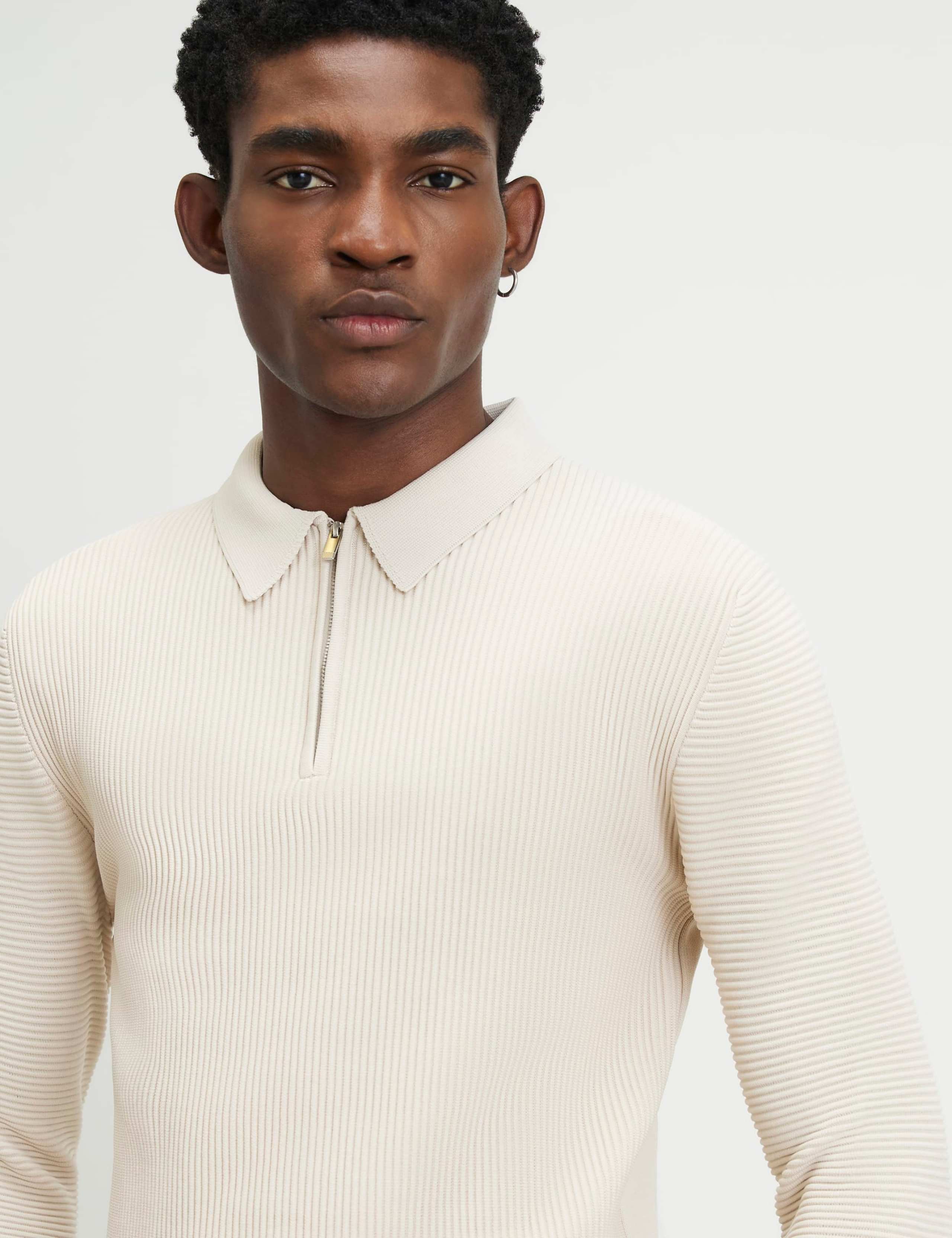 Ribbed Half Zip Knitted Polo Shirt 4 of 6