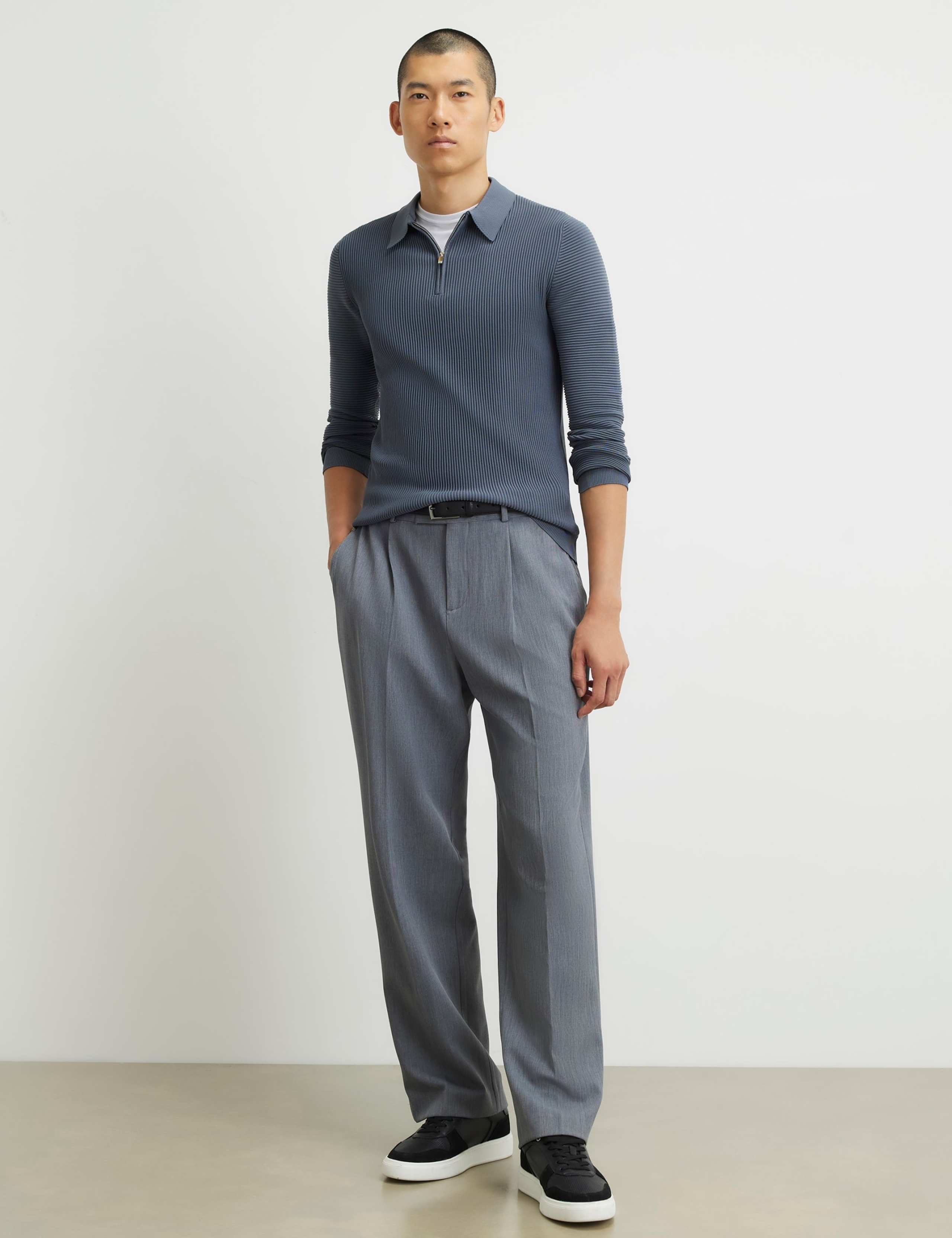 Ribbed Half Zip Knitted Polo Shirt 3 of 5