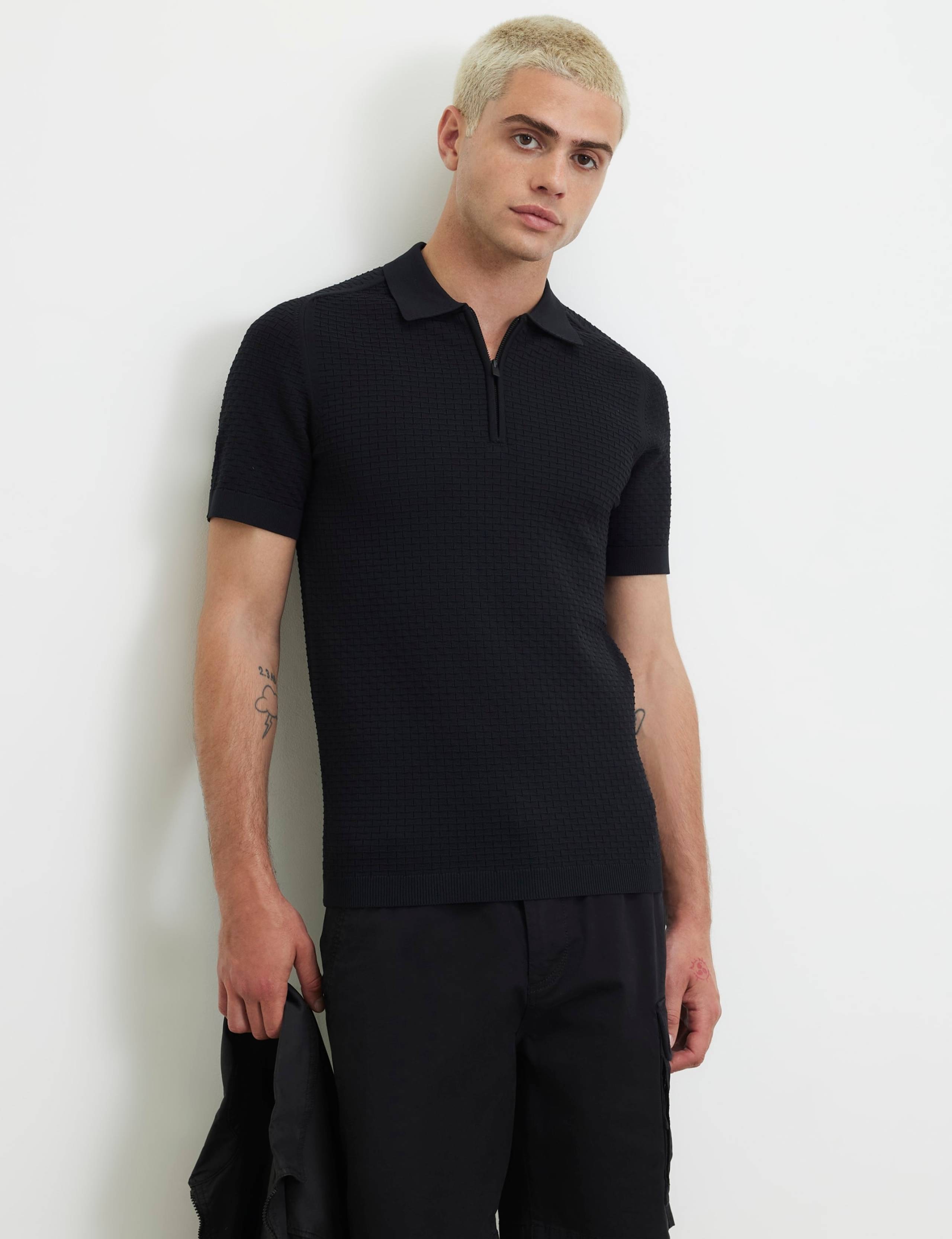 Textured Half Zip Knitted Polo Shirt 1 of 4