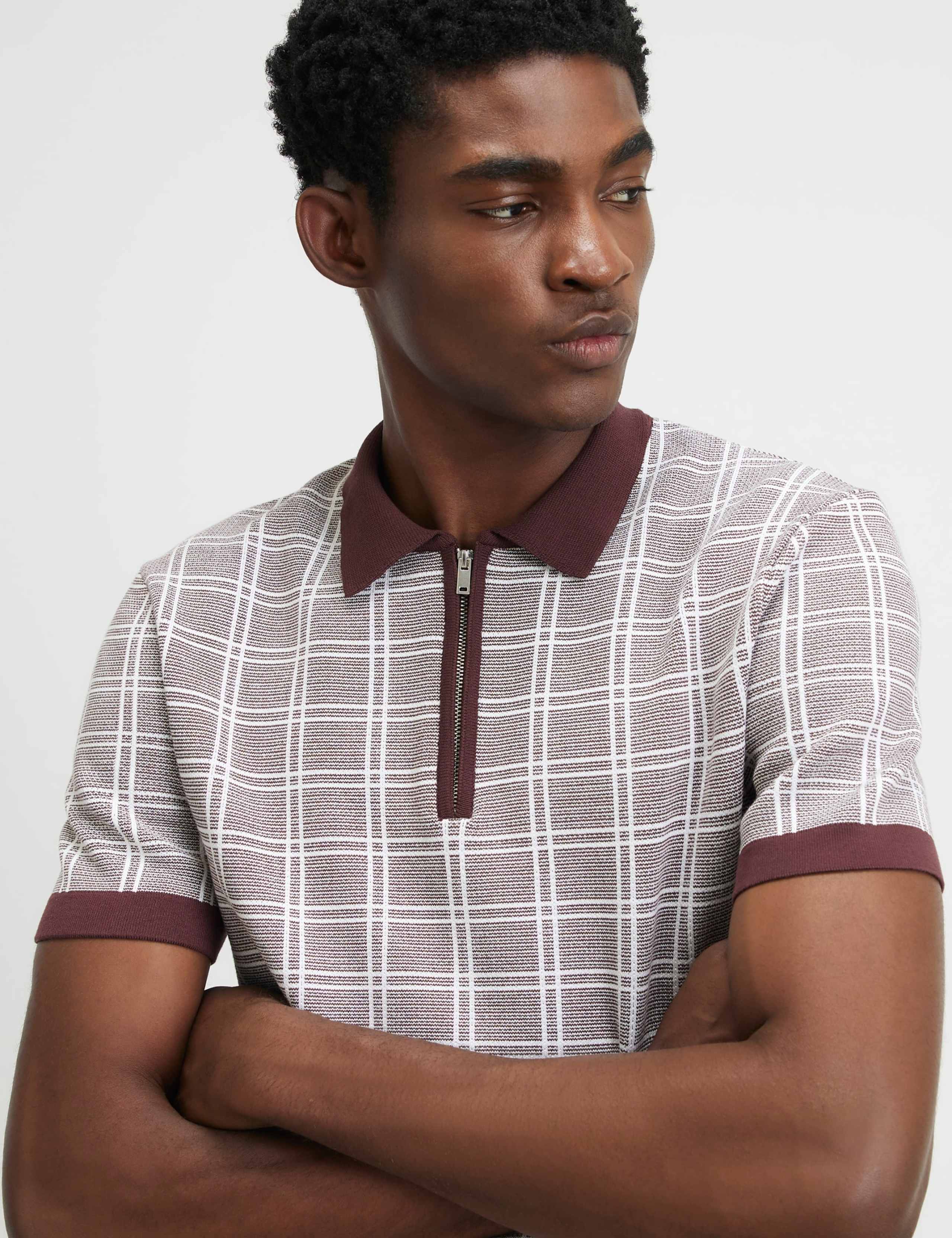 Checked Half Zip Knitted Polo Shirt 4 of 6