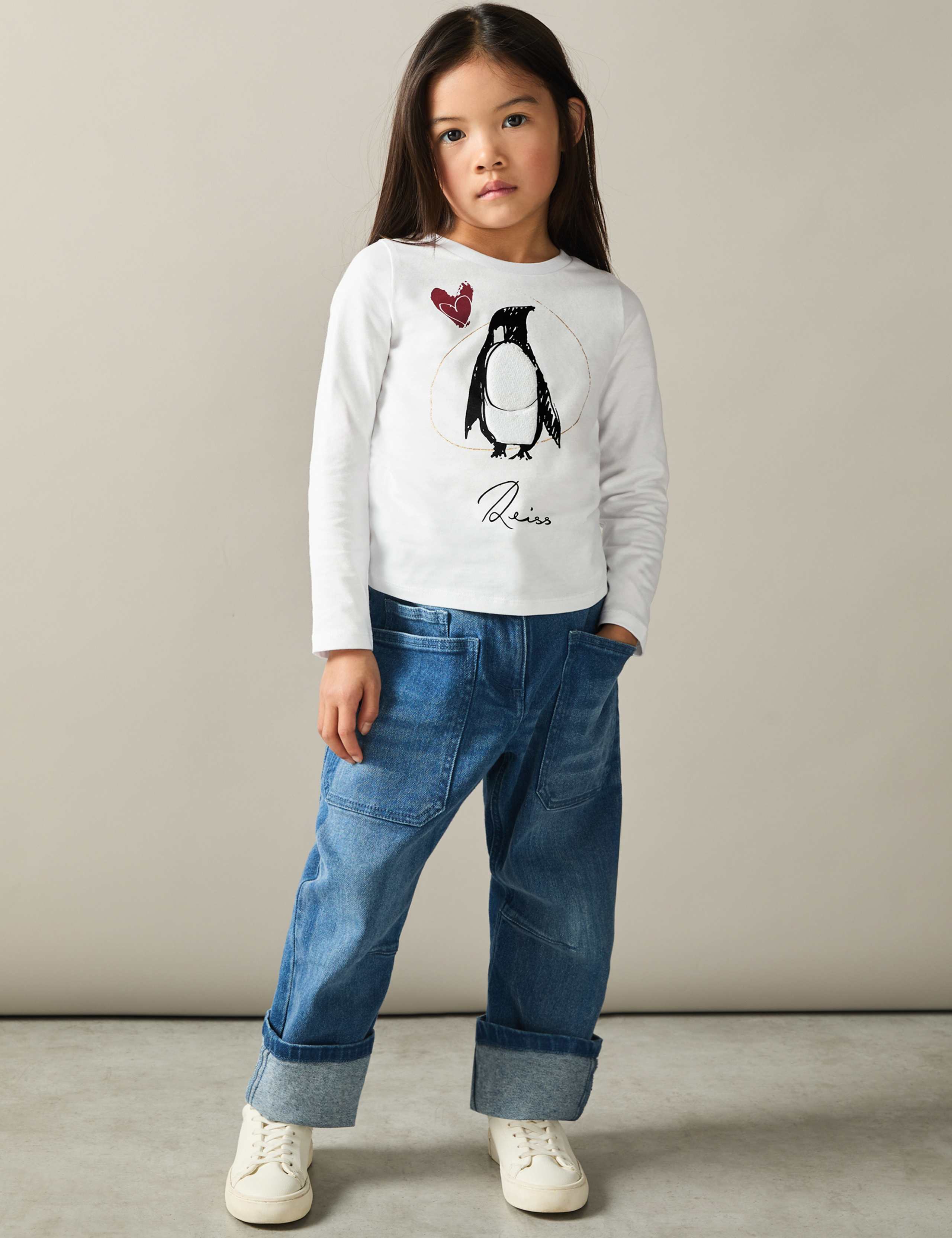 Pure Cotton Penguin Graphic Top (4-14 Yrs) 1 of 4