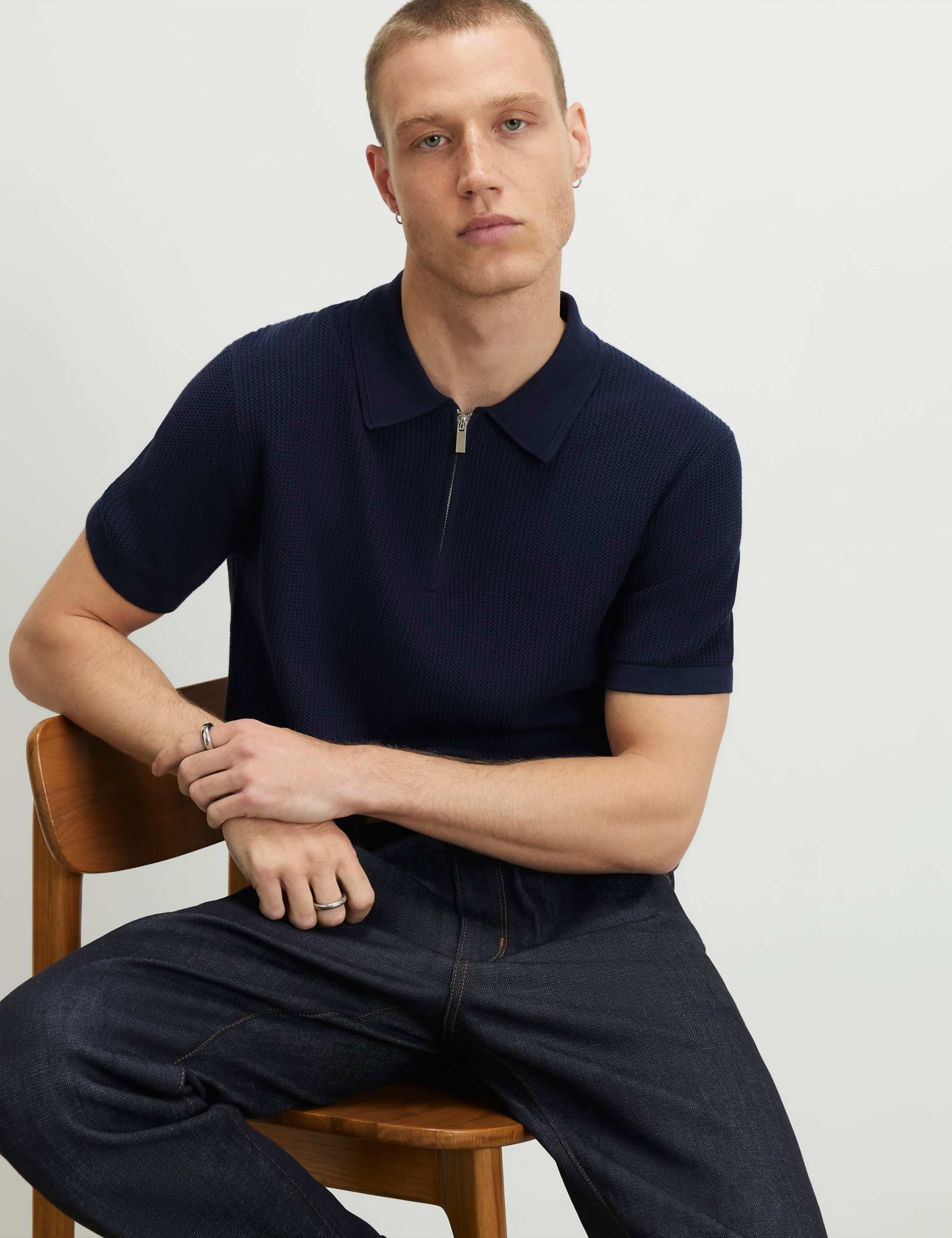 Pure Cotton Waffle Knitted Polo Shirt 2 of 6