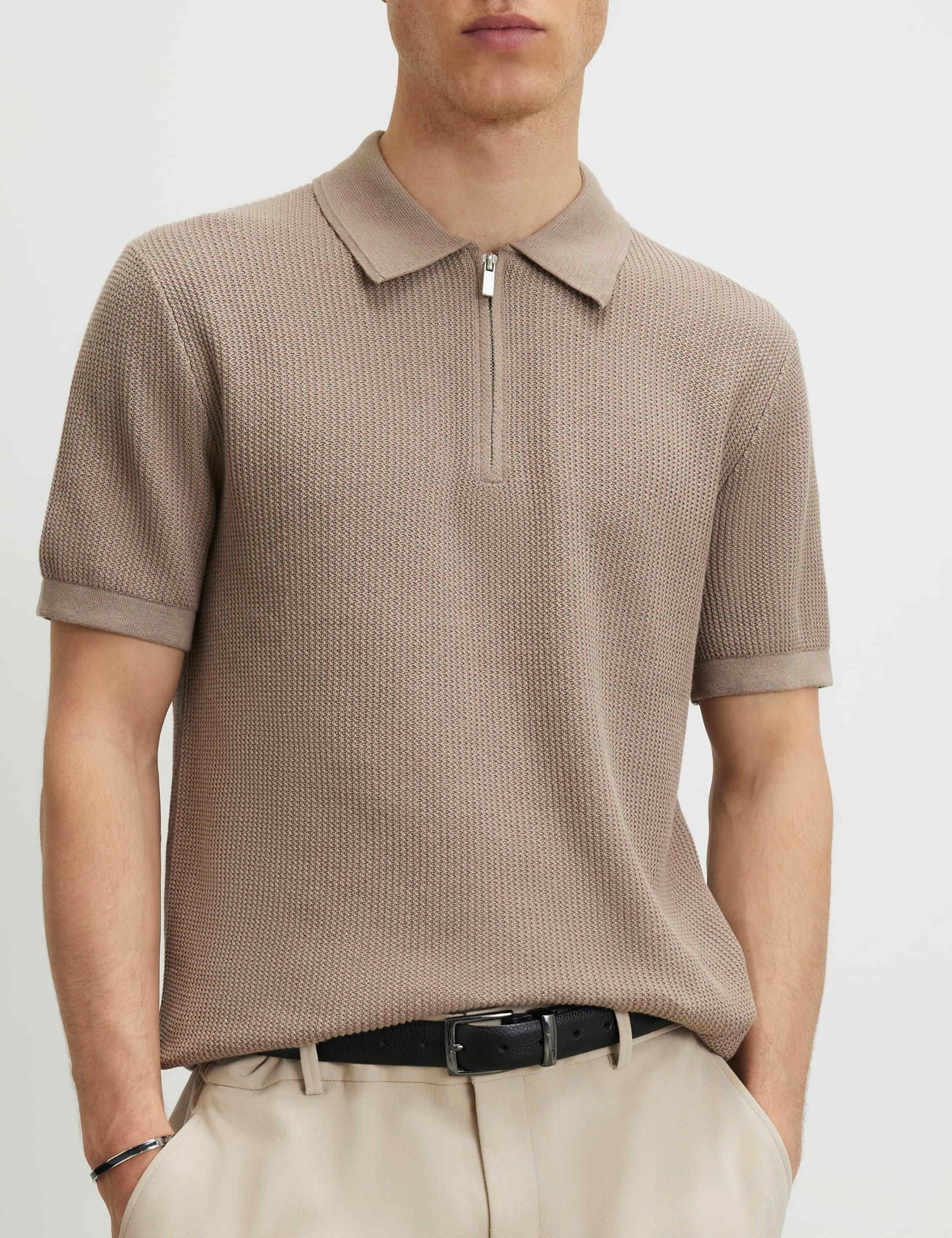 Pure Cotton Textured Knitted Polo Shirt 4 of 6