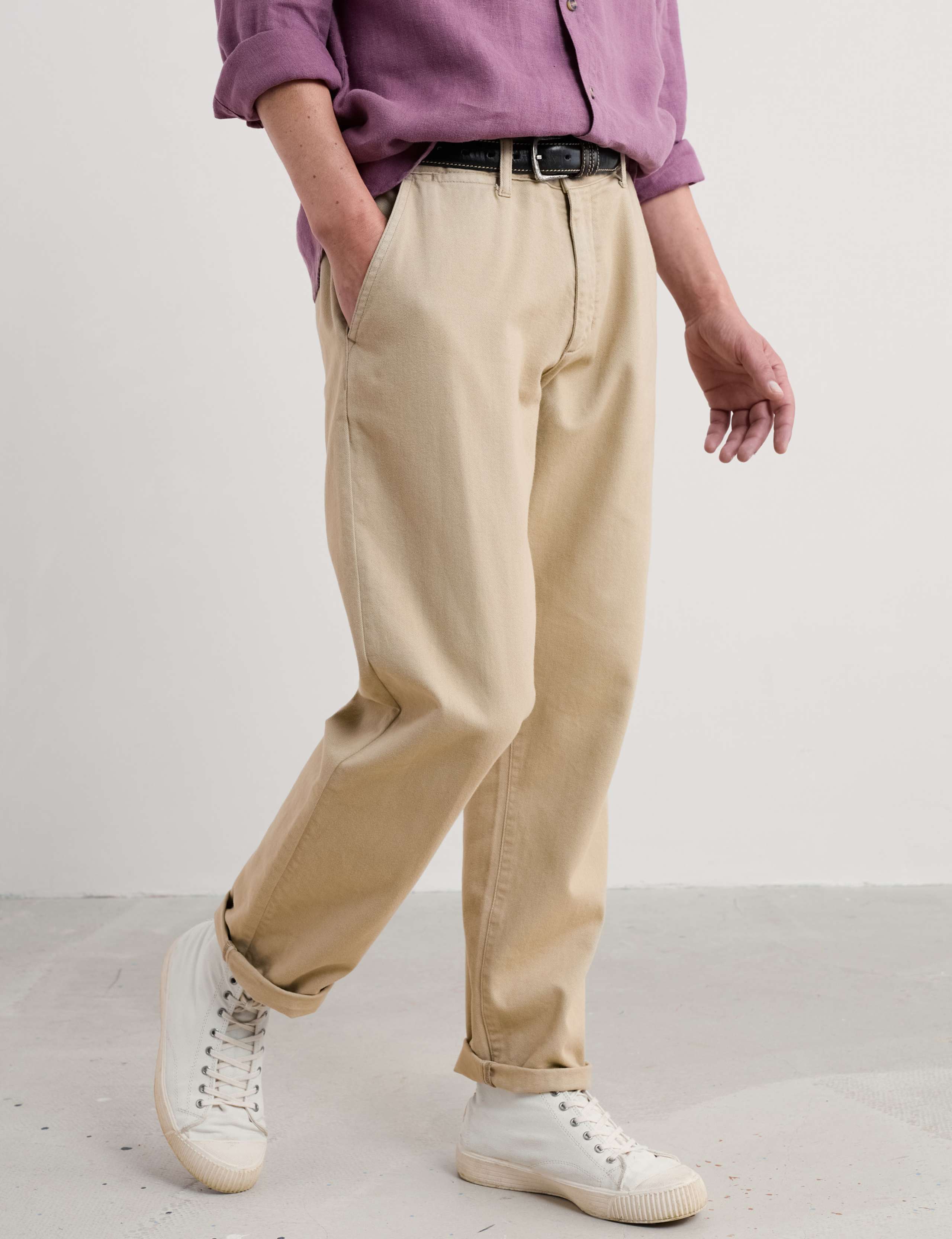 Tapered Fit Pure Cotton Flat Front Trousers 3 of 4