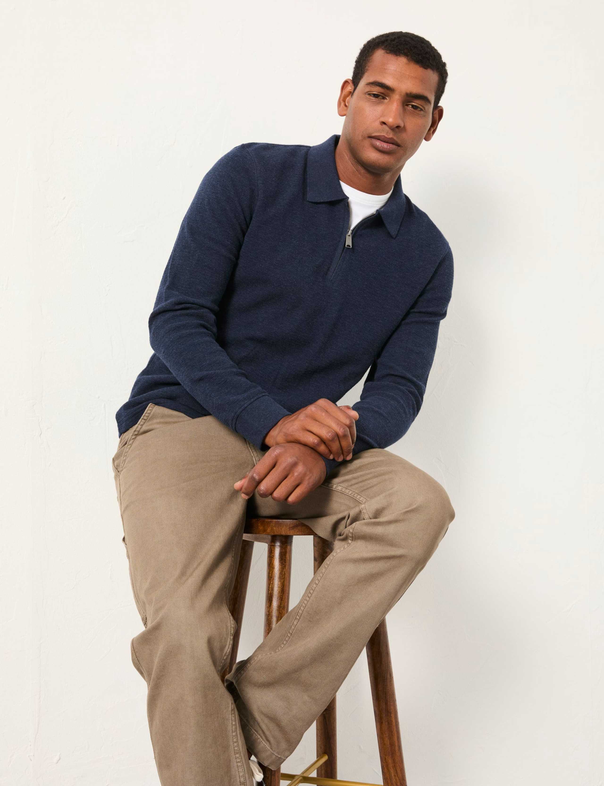 Cotton Rich Zip Up Long Sleeve Polo Shirt 3 of 5