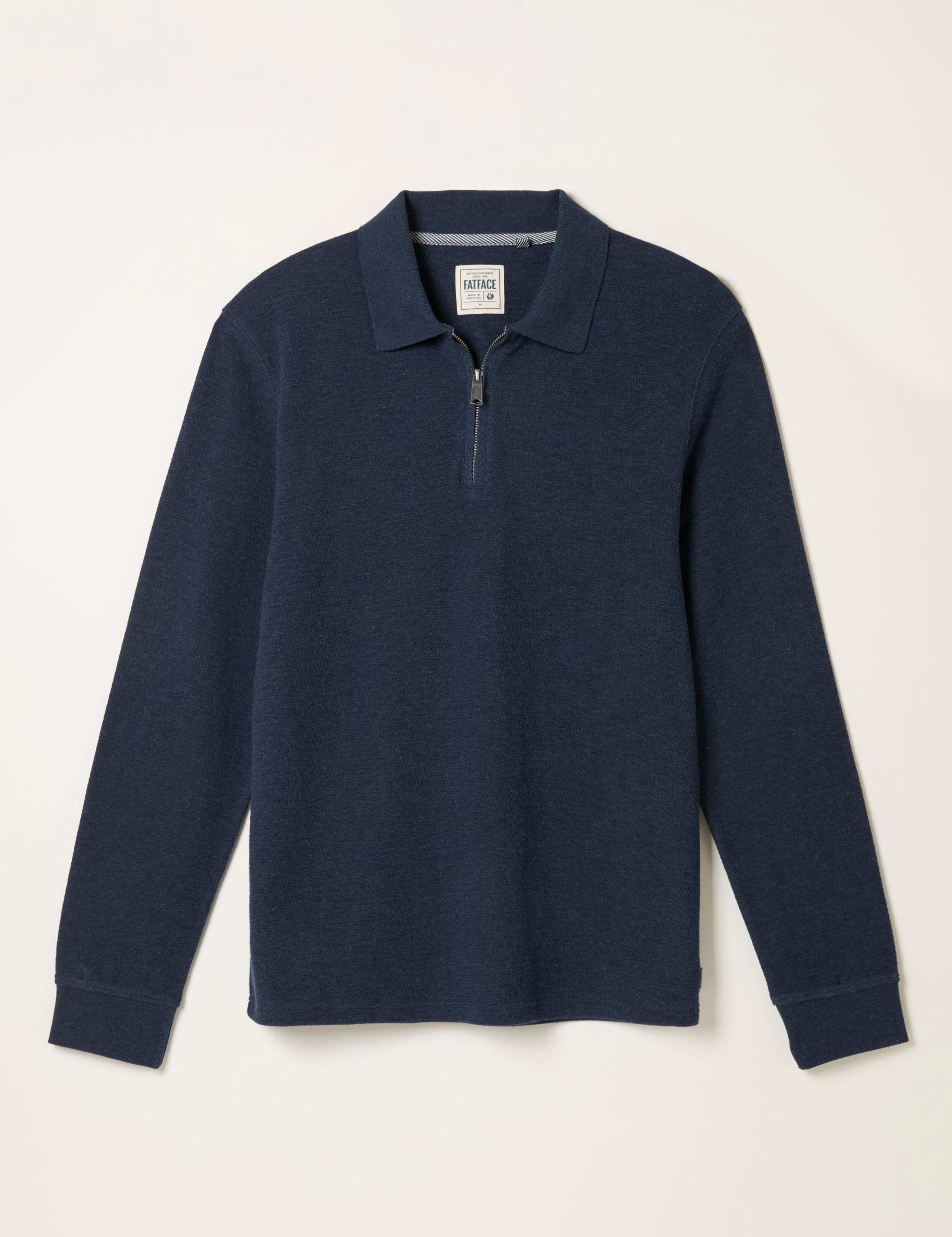 Cotton Rich Zip Up Long Sleeve Polo Shirt 2 of 5