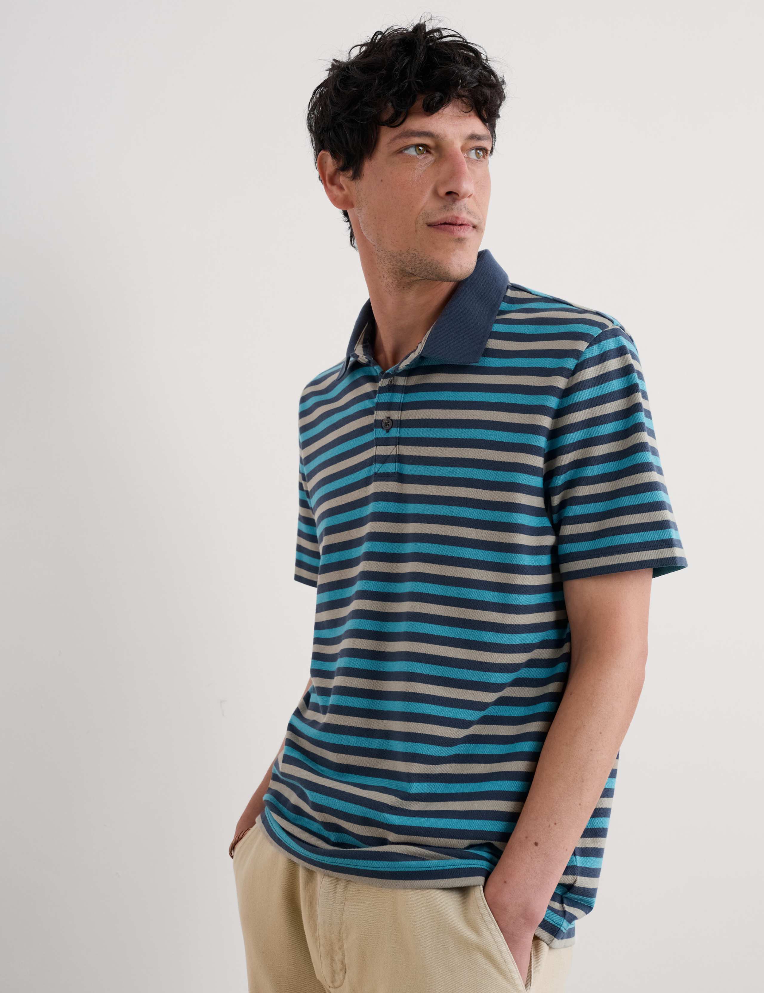 Pure Cotton Striped Polo Shirt 3 of 4