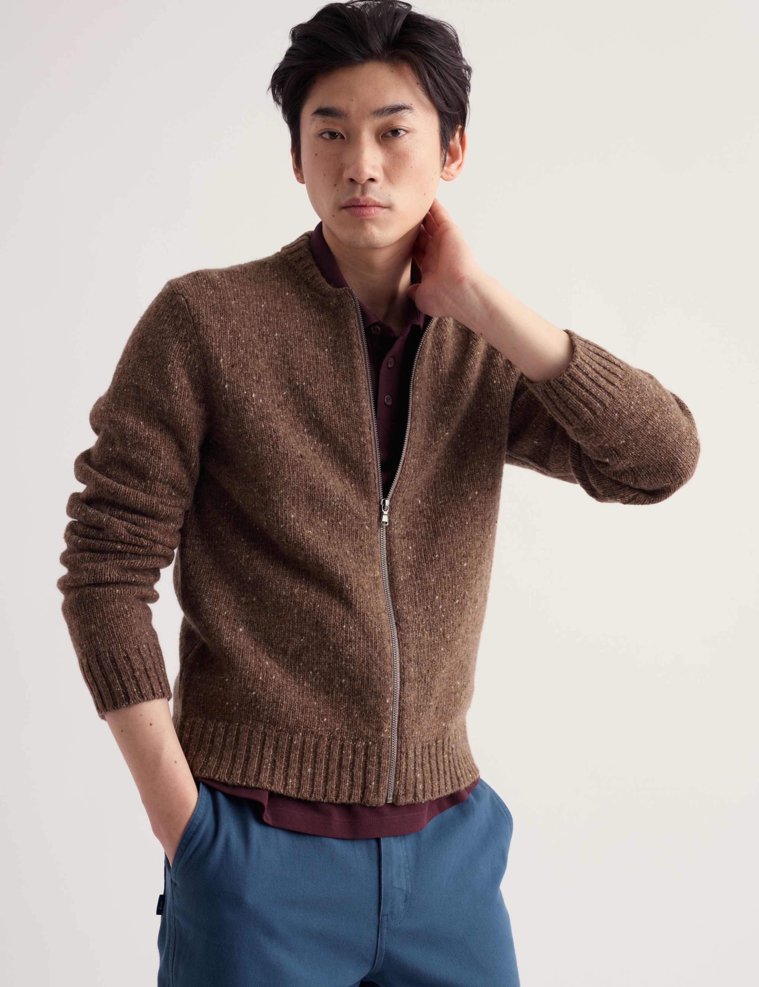 Merino Wool Rich Shawl Neck Zip Up Cardigan 5 of 5