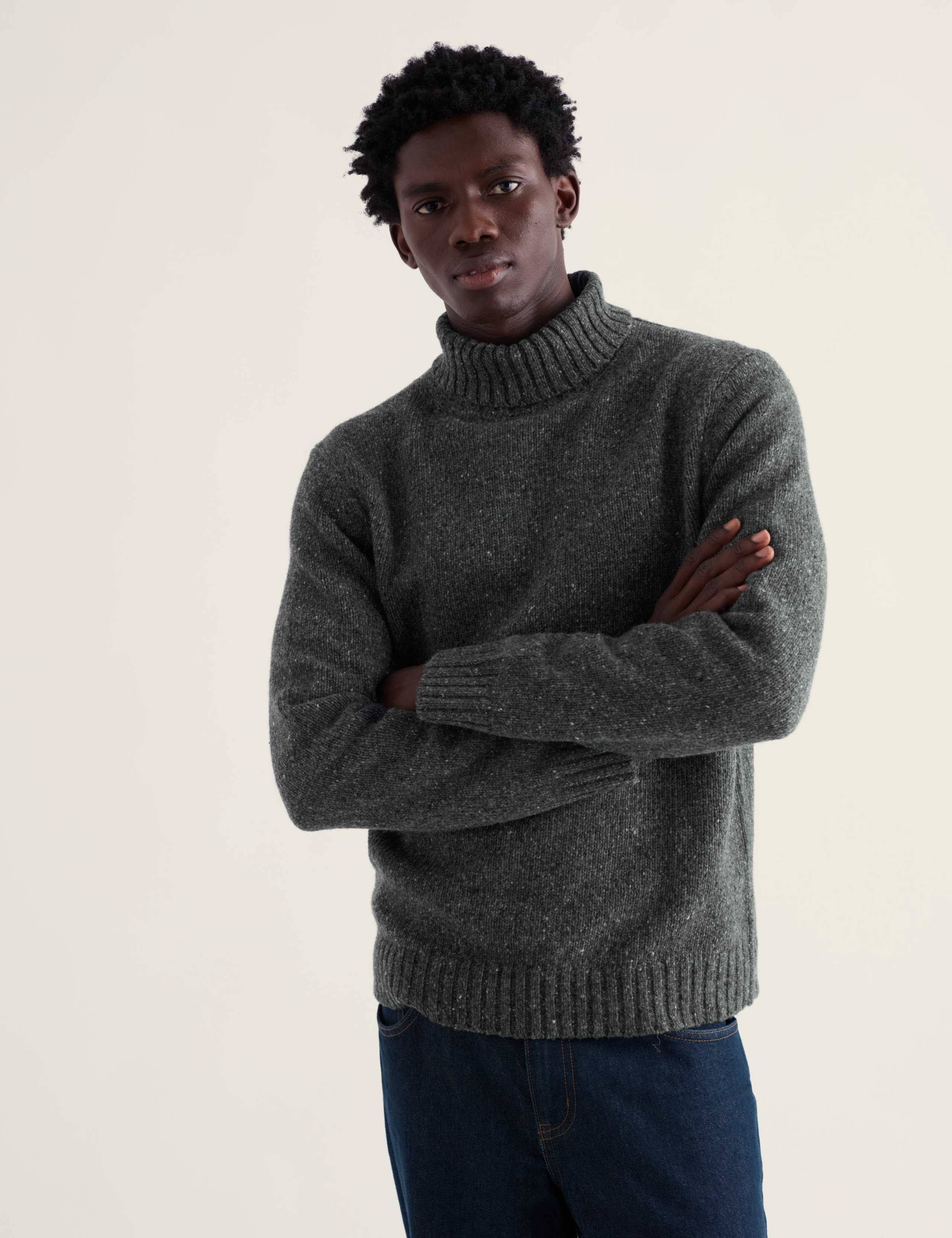 Merino Wool Rich Flecked Roll Neck Jumper 3 of 5