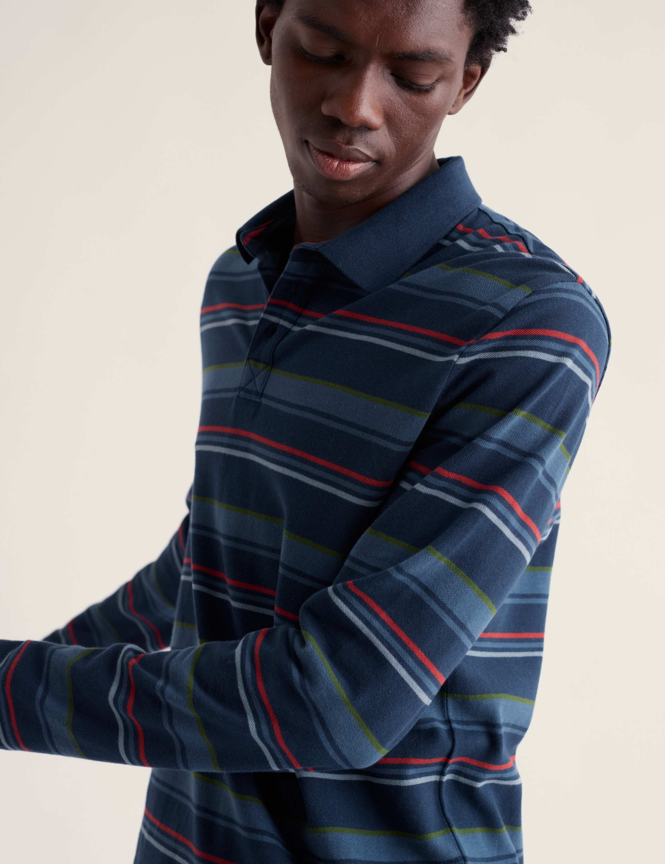 Pure Cotton Striped Long Sleeve Polo Shirt 3 of 5