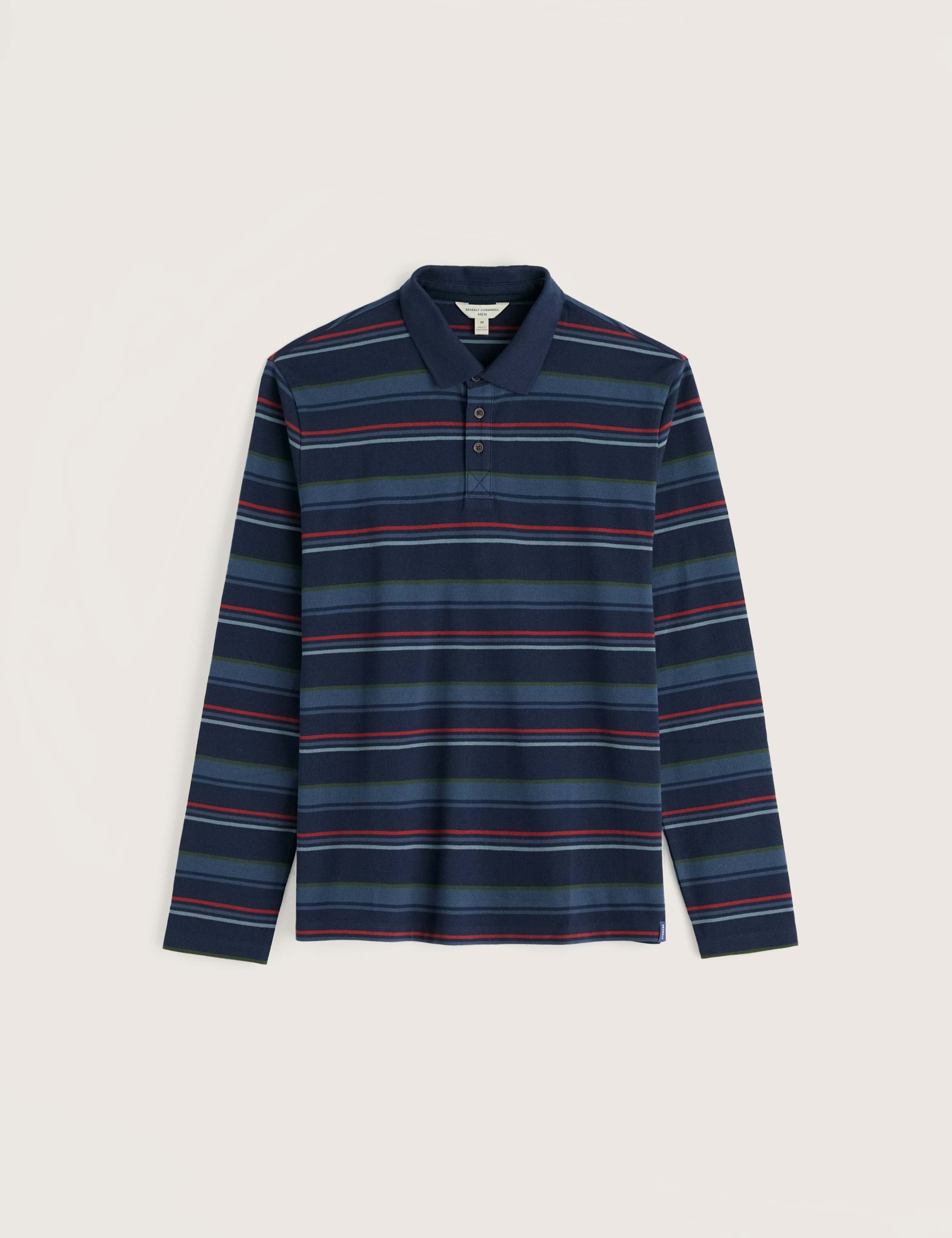 Pure Cotton Striped Long Sleeve Polo Shirt 2 of 5
