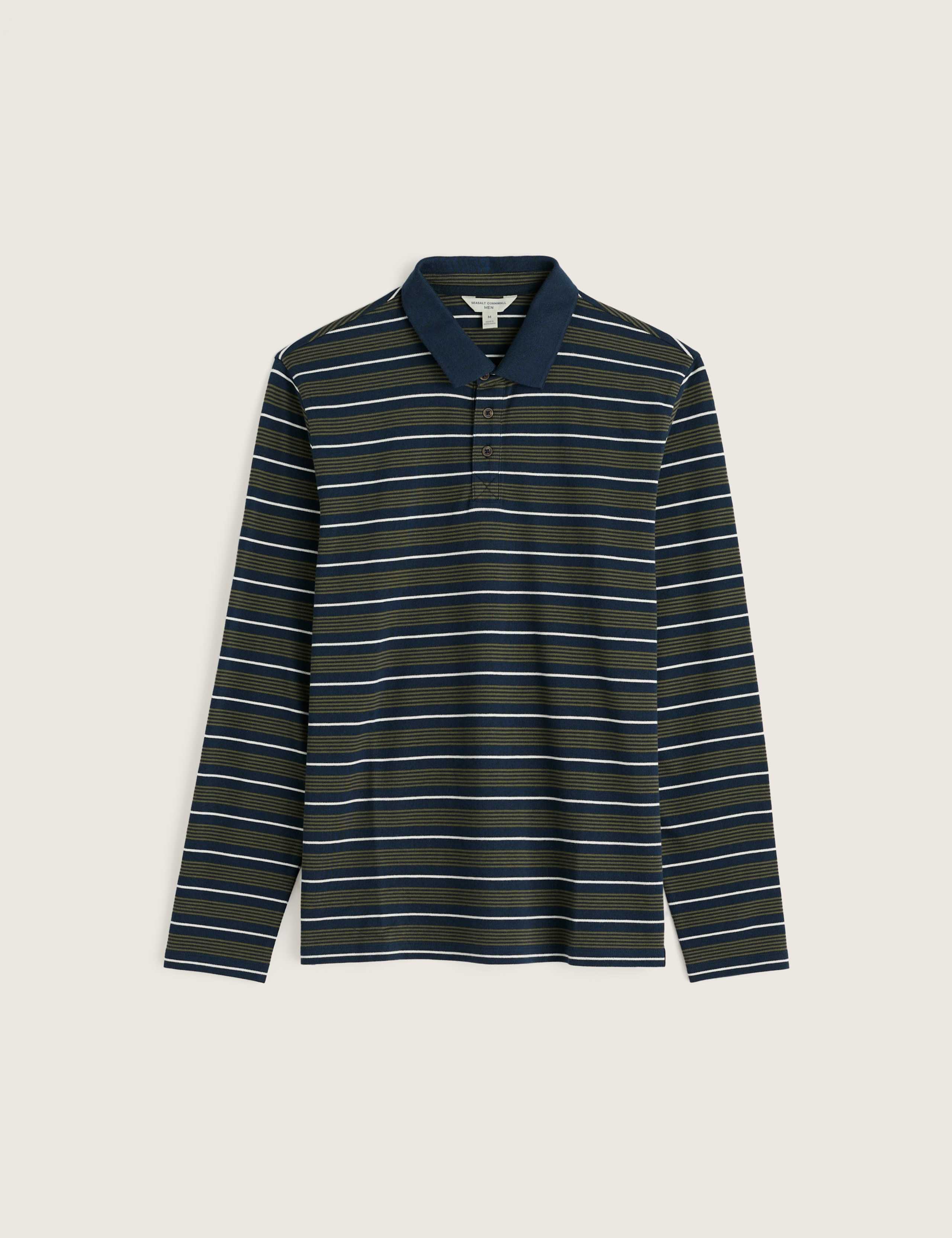 Pure Cotton Striped Long Sleeve Polo Shirt 2 of 5