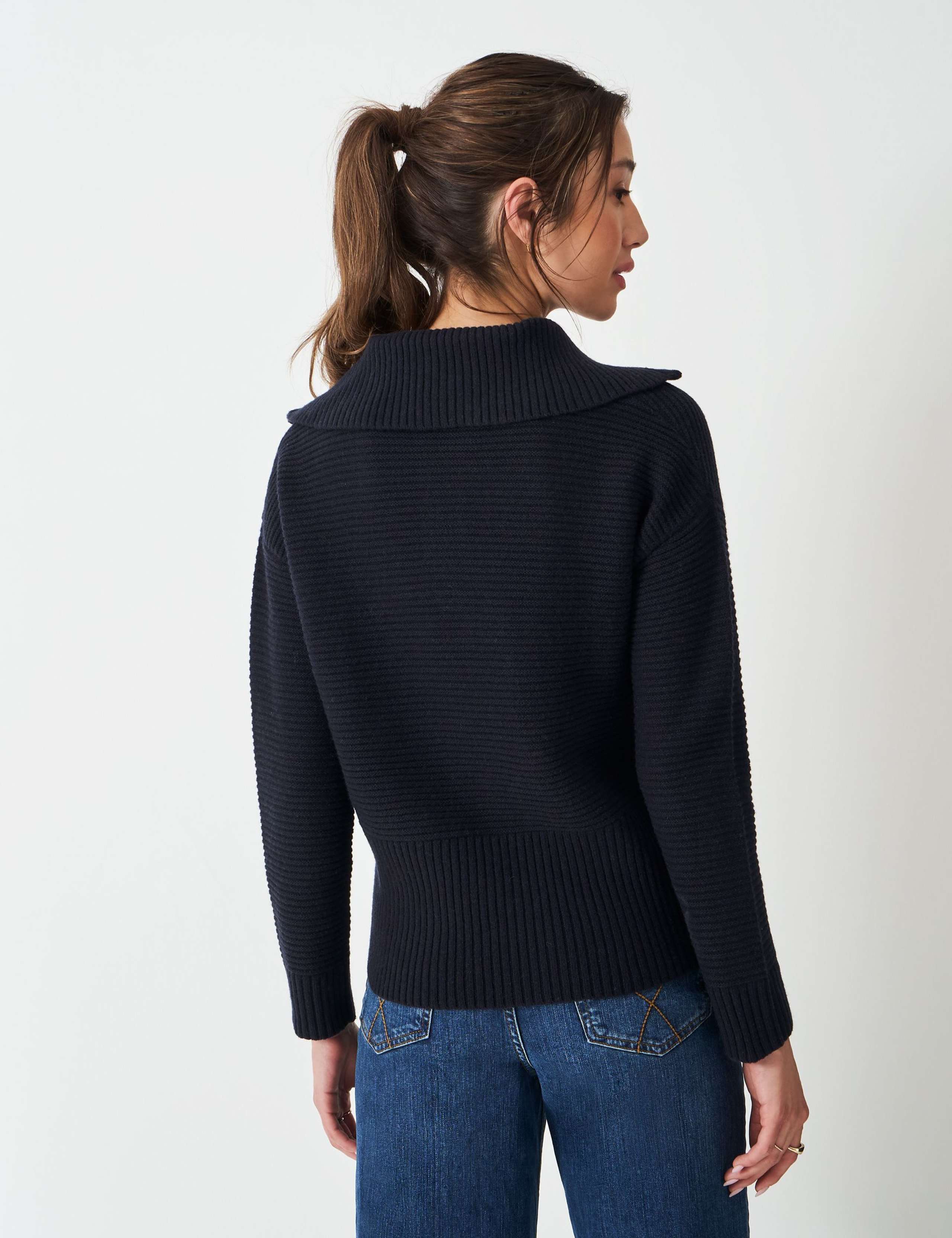 Merino Wool Rich Textured Zip Collar Jumper 3 of 5