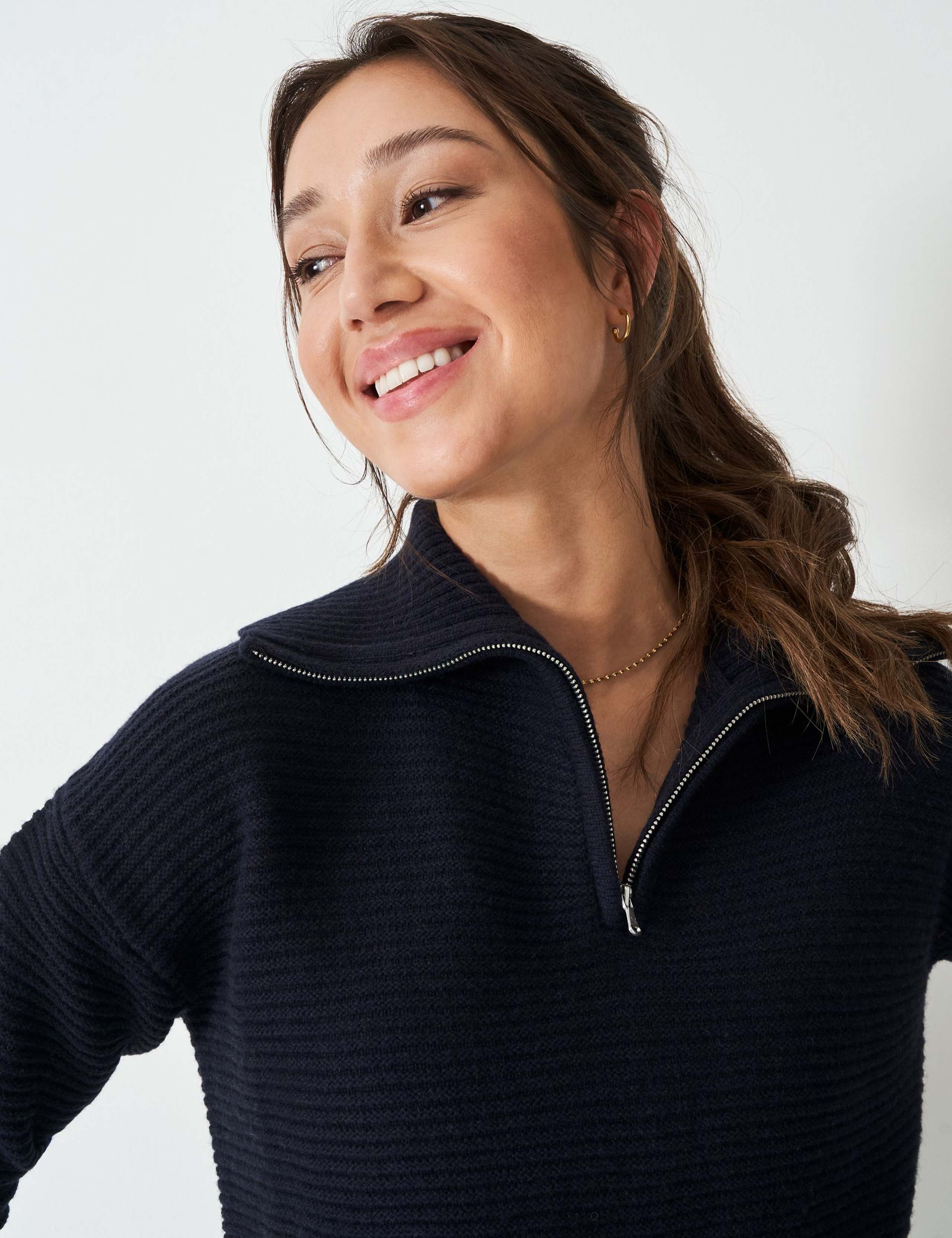 Merino Wool Rich Textured Zip Collar Jumper 4 of 5
