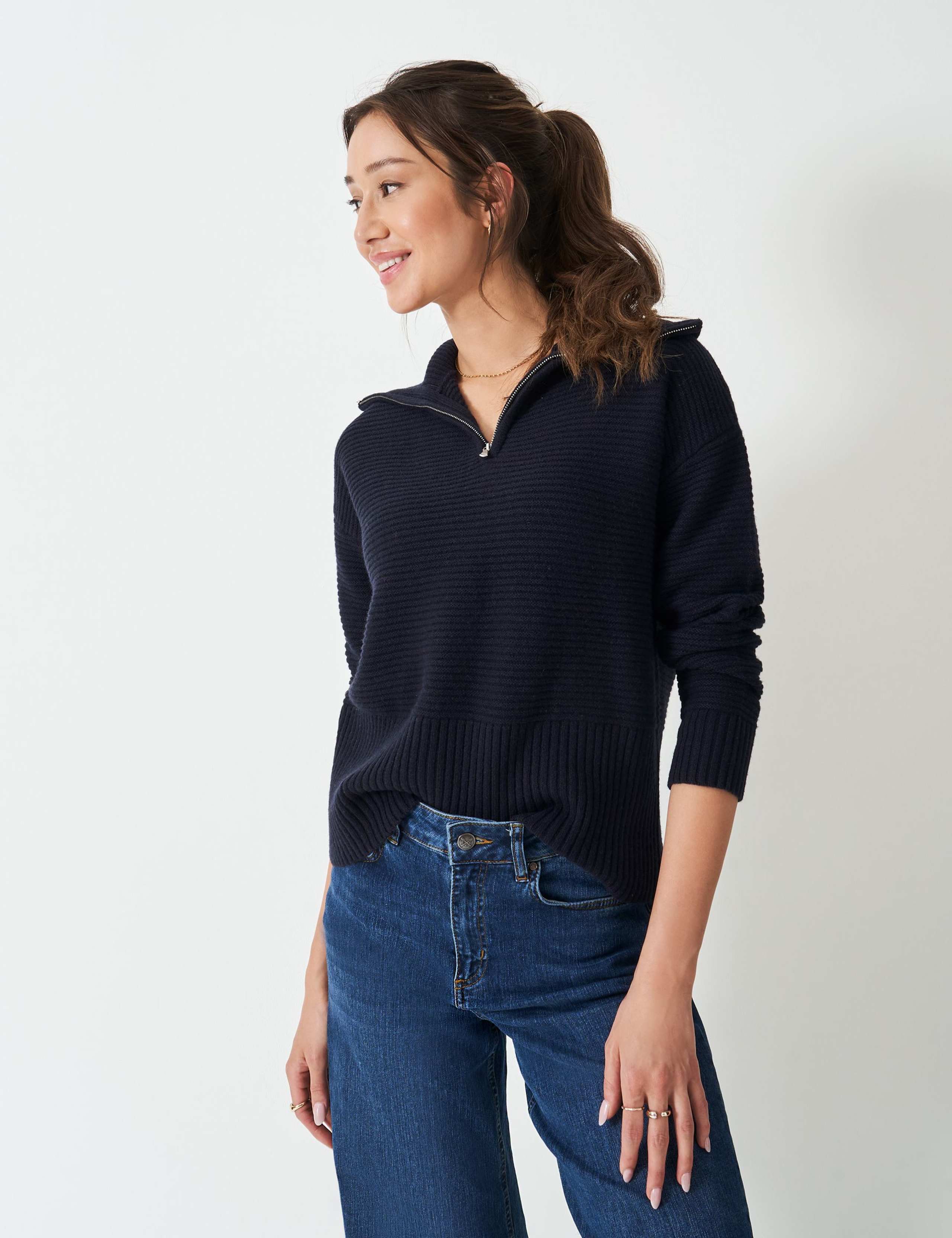 Merino Wool Rich Textured Zip Collar Jumper 5 of 5
