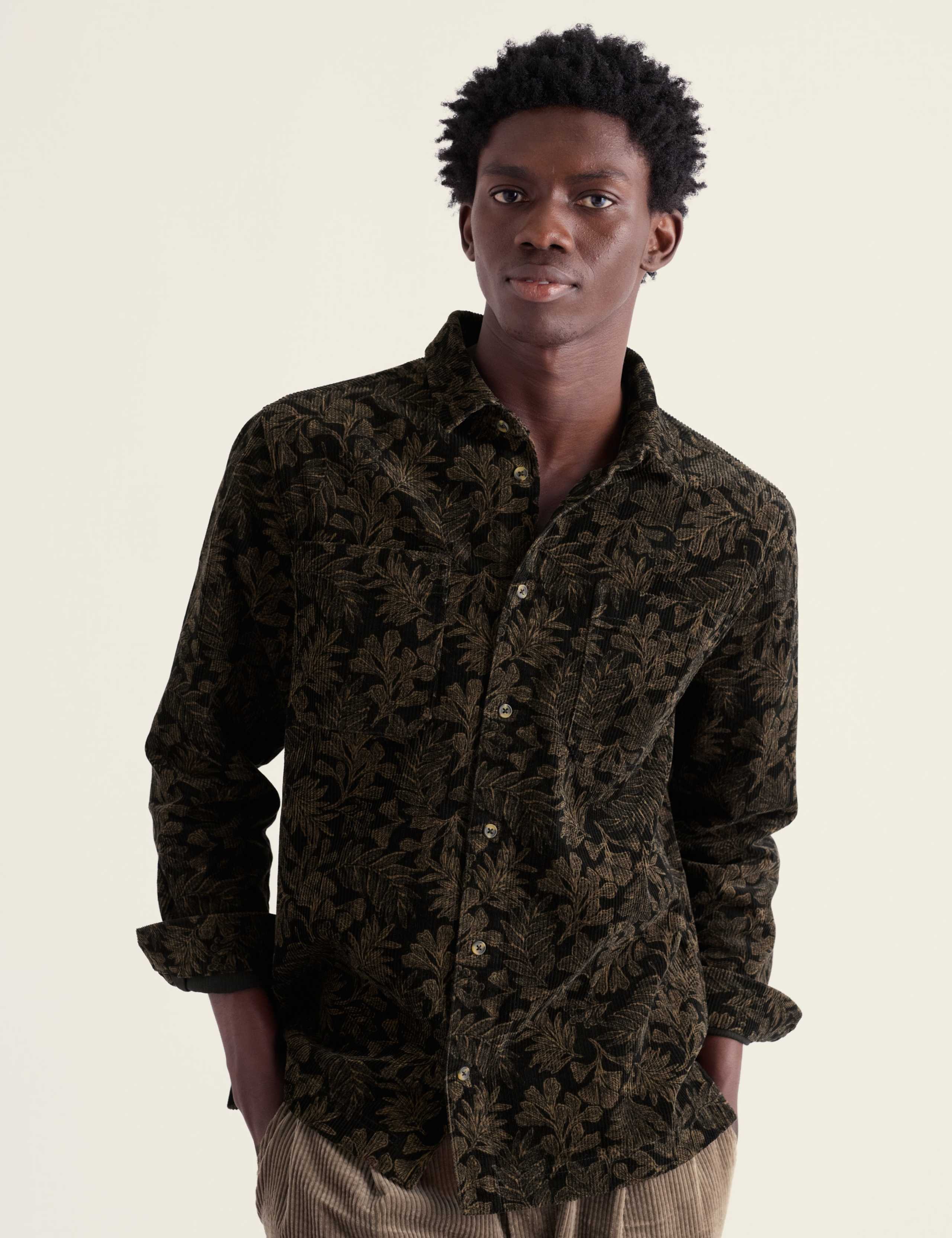 Relaxed Fit Corduroy Leaf Print Shirt 3 of 5