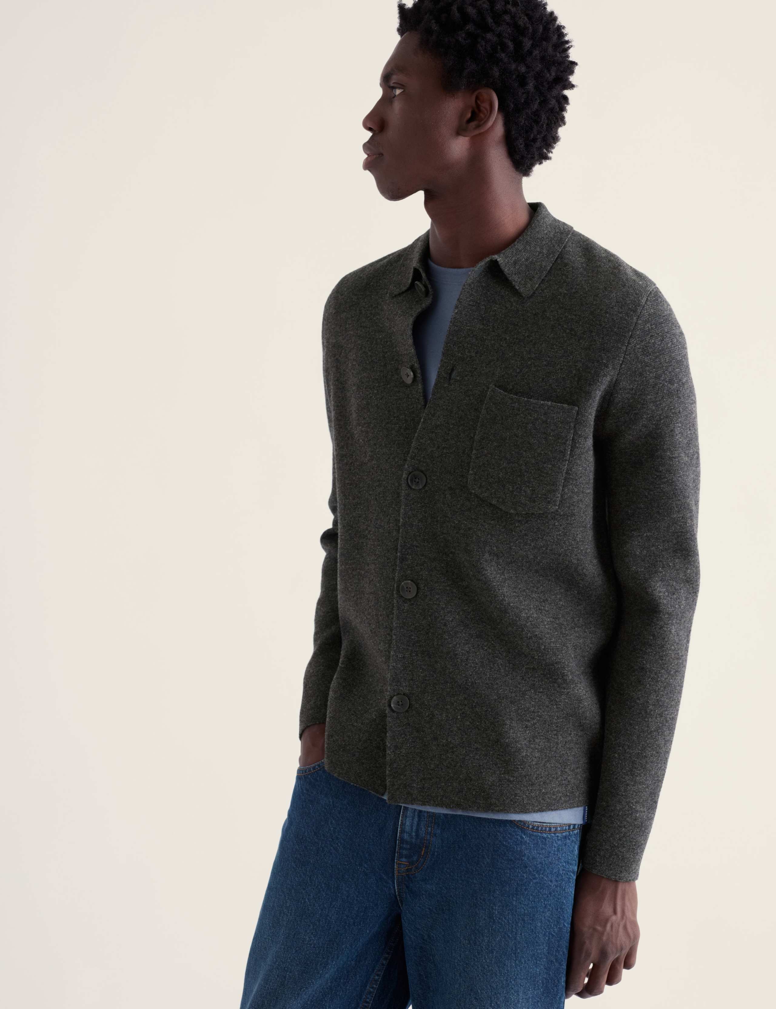 Regular Fit Wool Rich Knitted Overshirt 3 of 5
