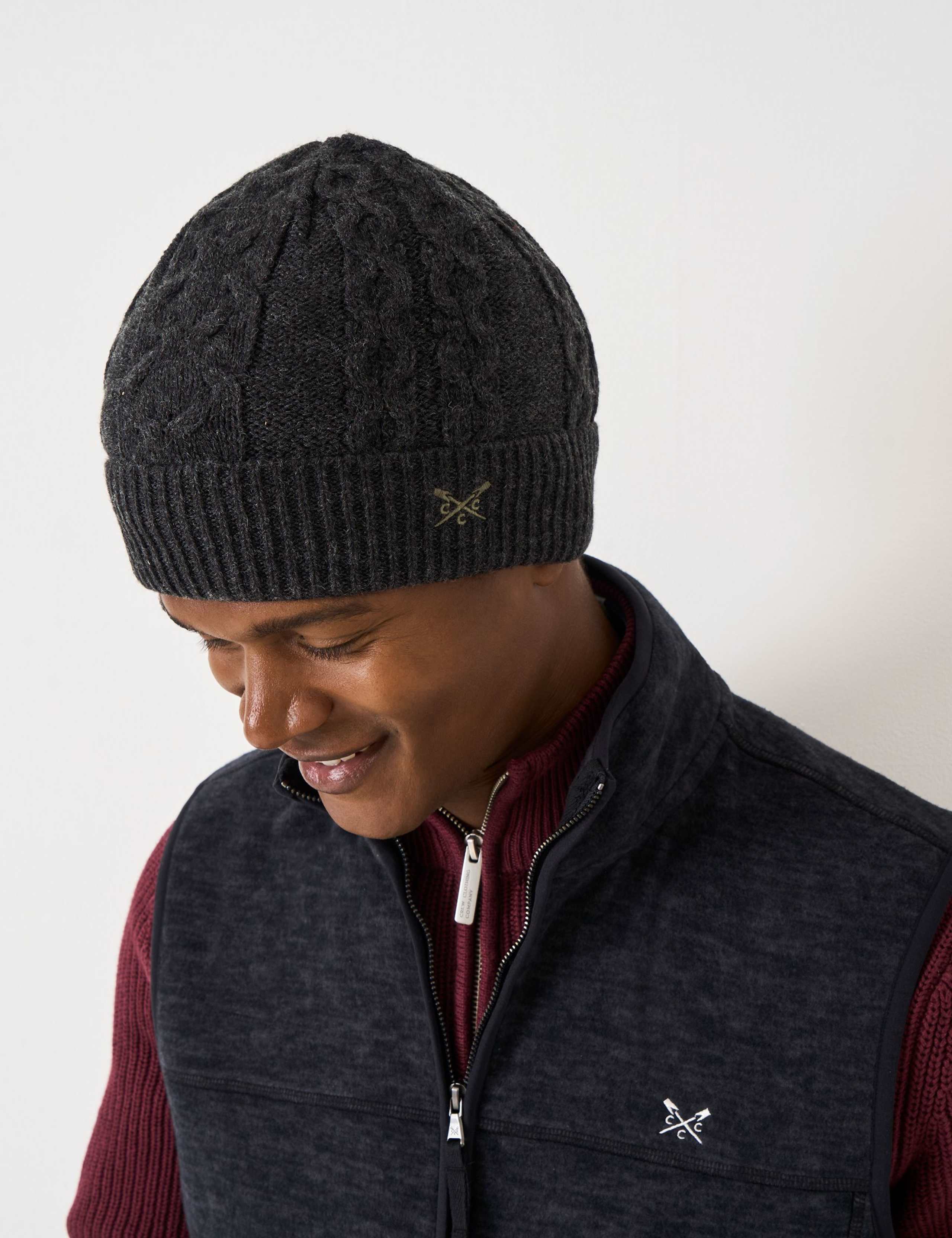 Cable Knit Beanie Hat with Wool 1 of 2