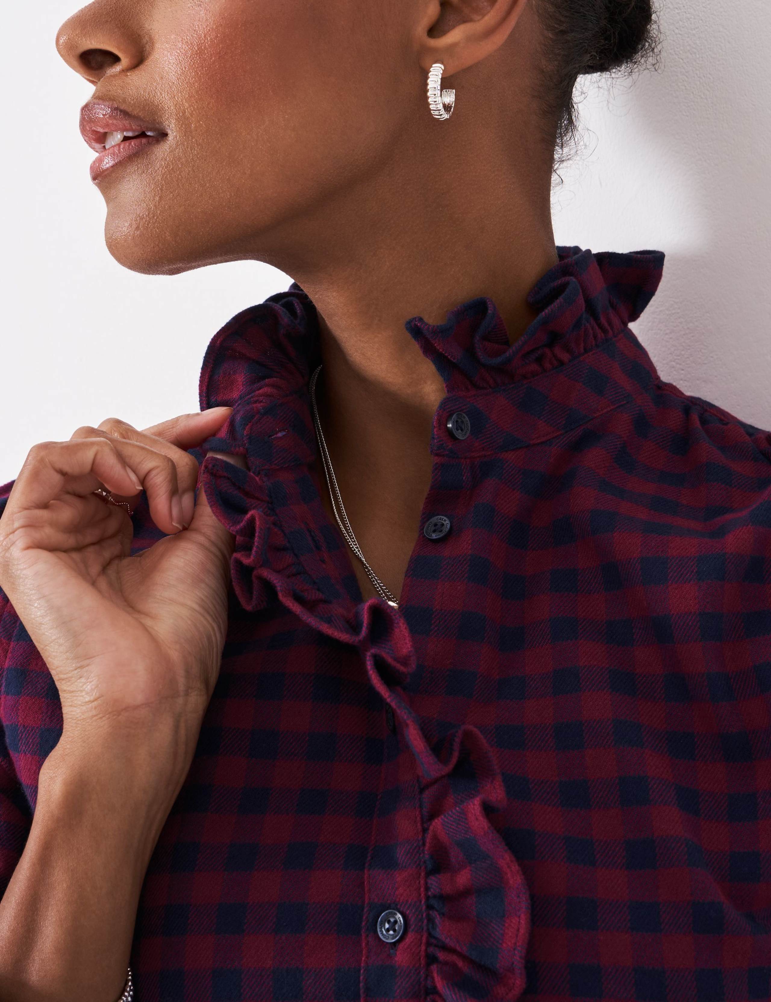 Pure Cotton Checked Frill Neck Blouse 5 of 5