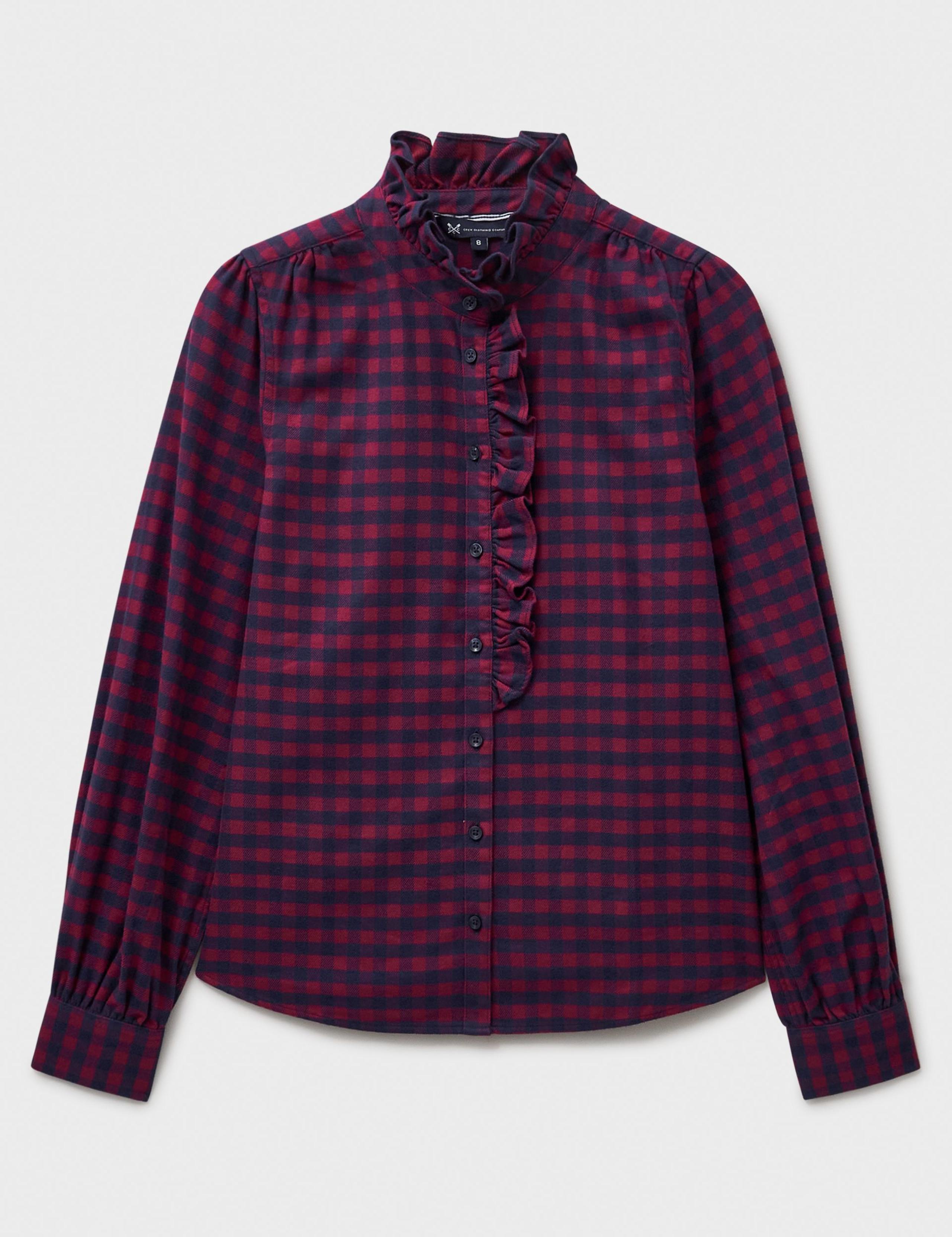 Pure Cotton Checked Frill Neck Blouse 2 of 5
