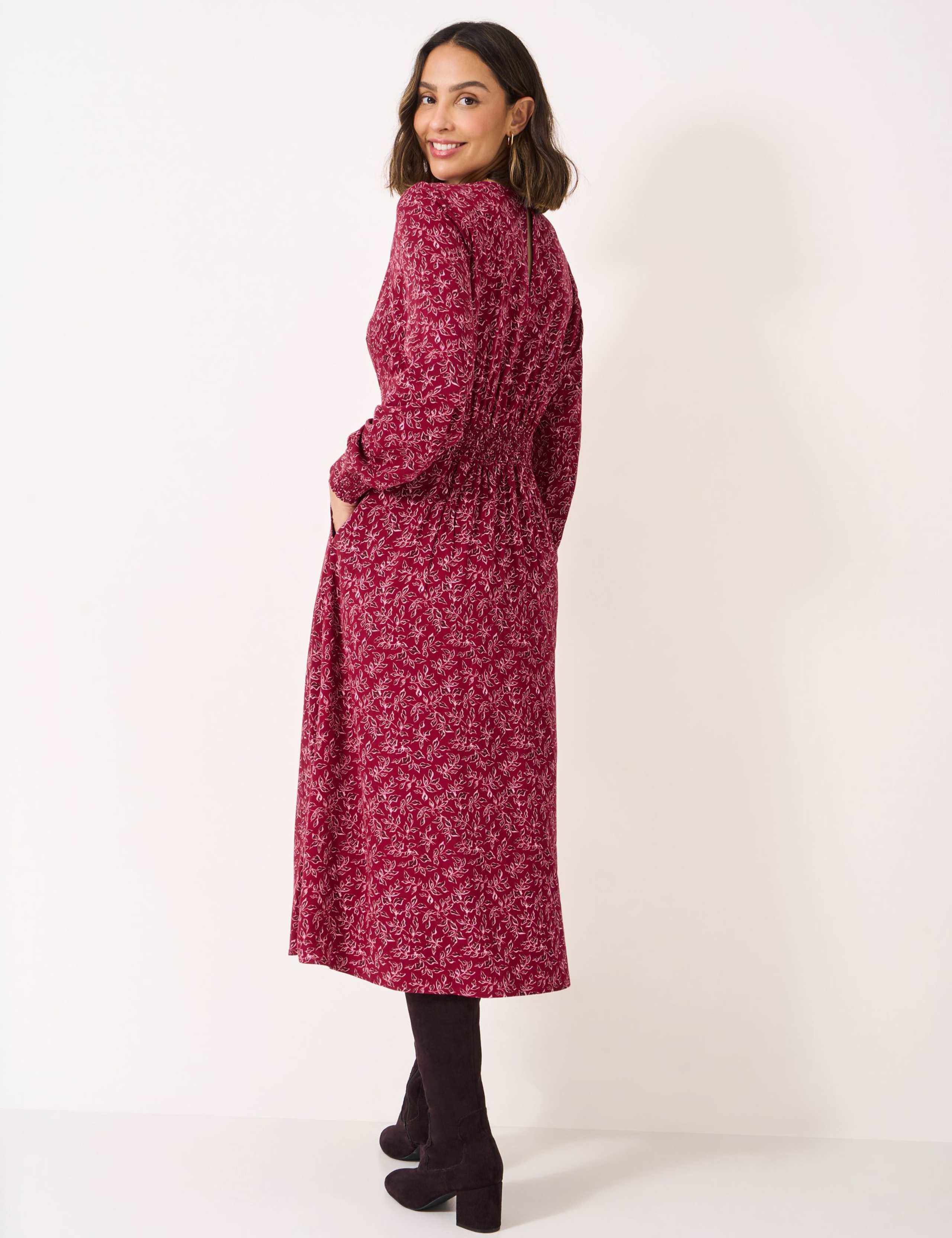 Floral Shirred Round Neck Midi Tea Dress 4 of 5