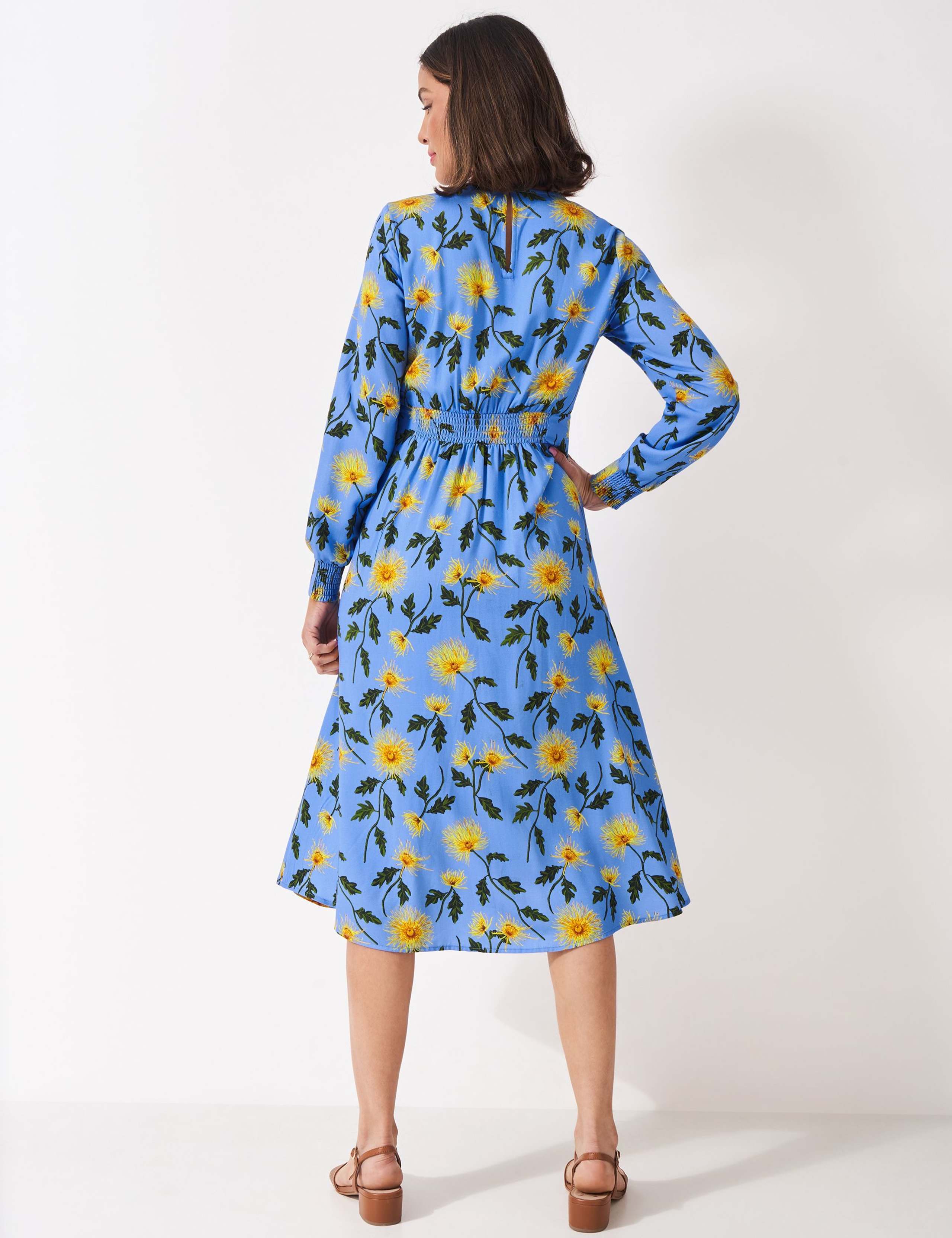 Floral Shirred Round Neck Midi Tea Dress 3 of 5