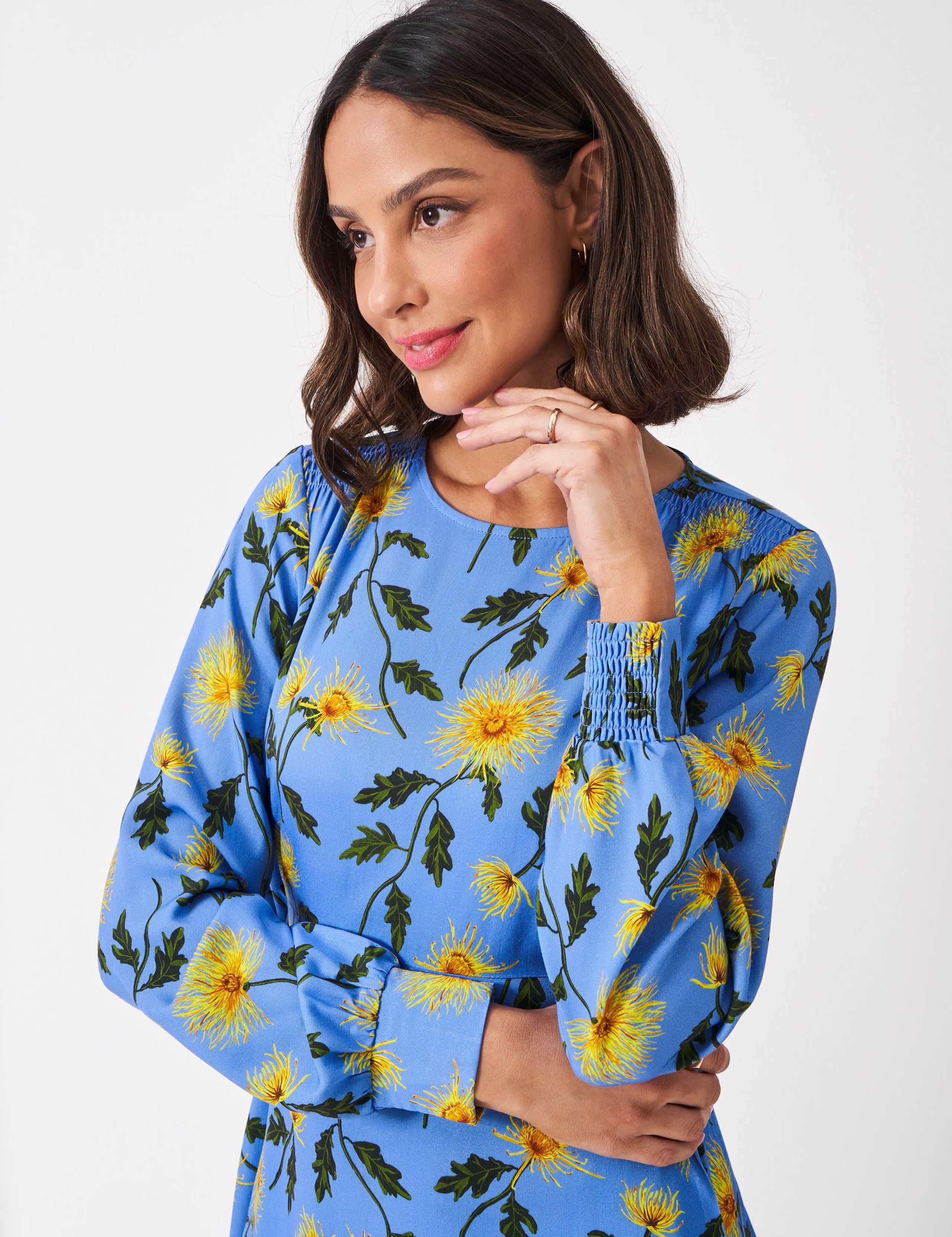 Floral Shirred Round Neck Midi Tea Dress 4 of 5