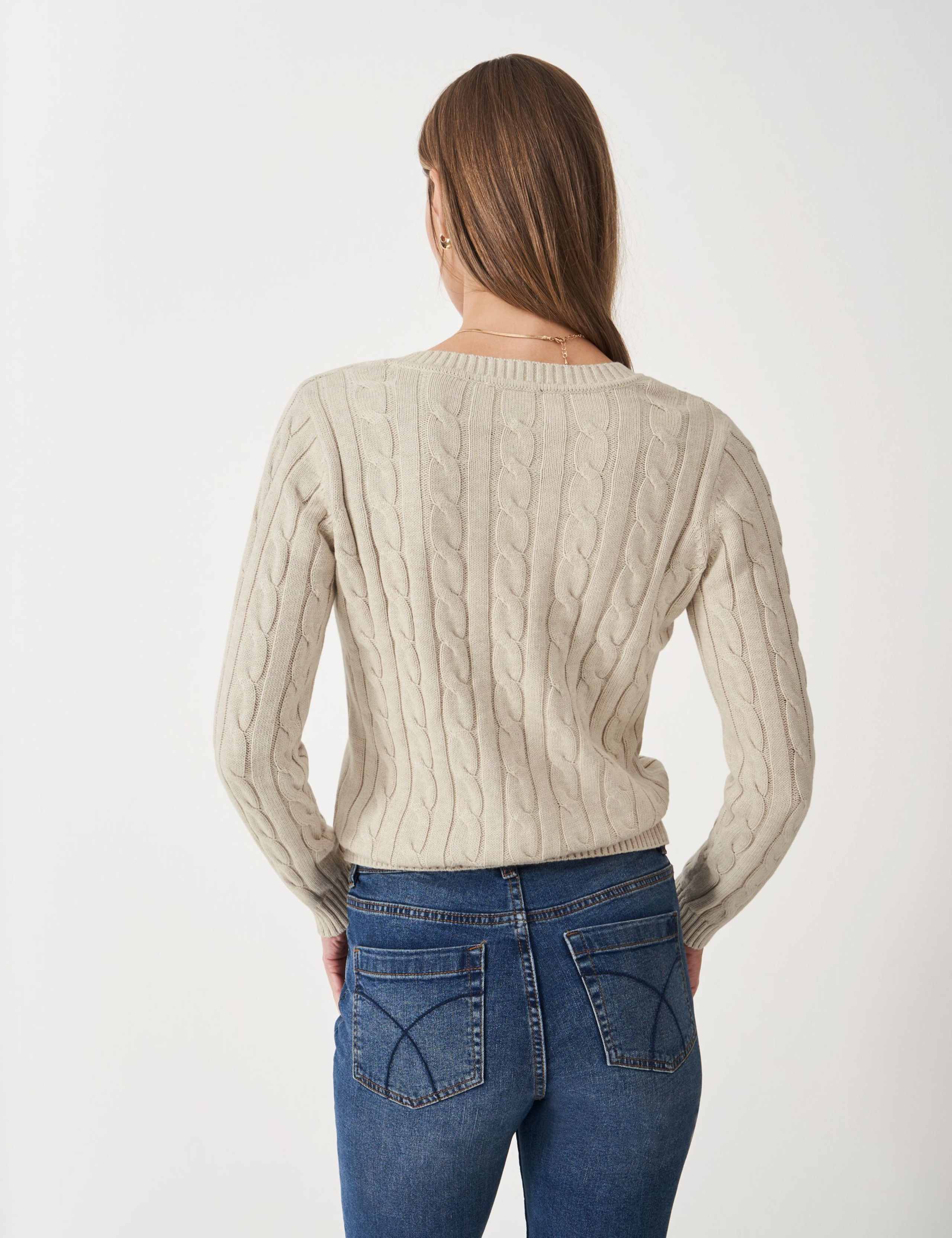 Cotton Rich Cable Knit V-Neck Jumper 3 of 4
