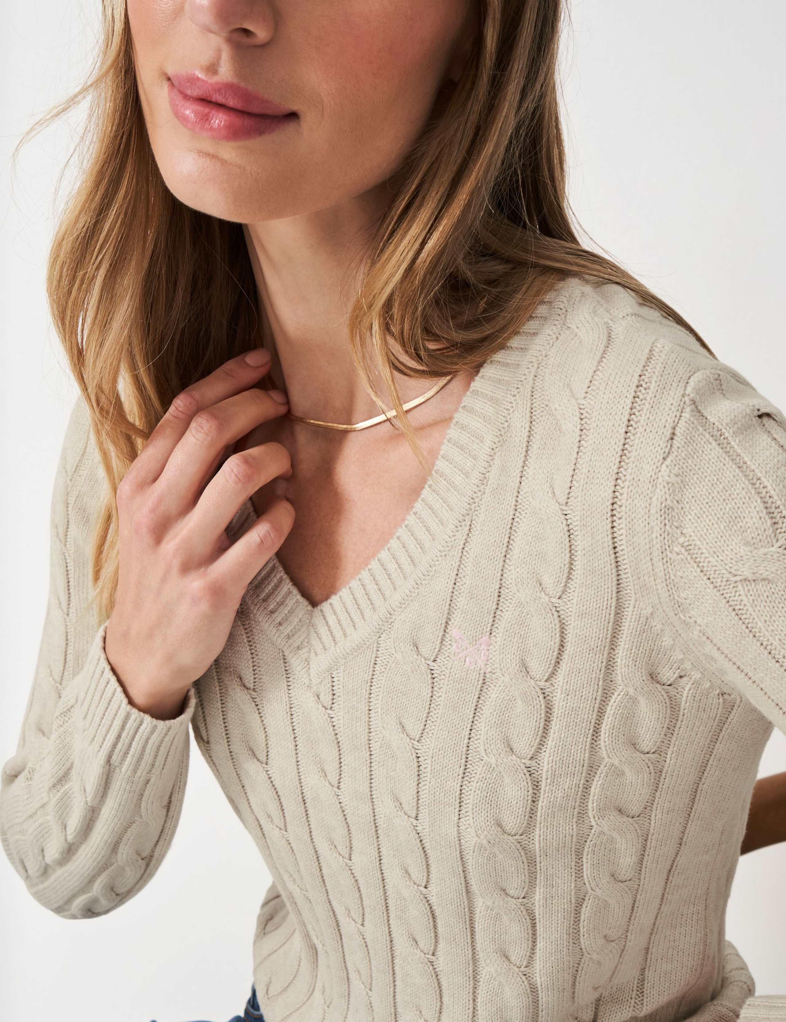 Cotton Rich Cable Knit V-Neck Jumper 4 of 4
