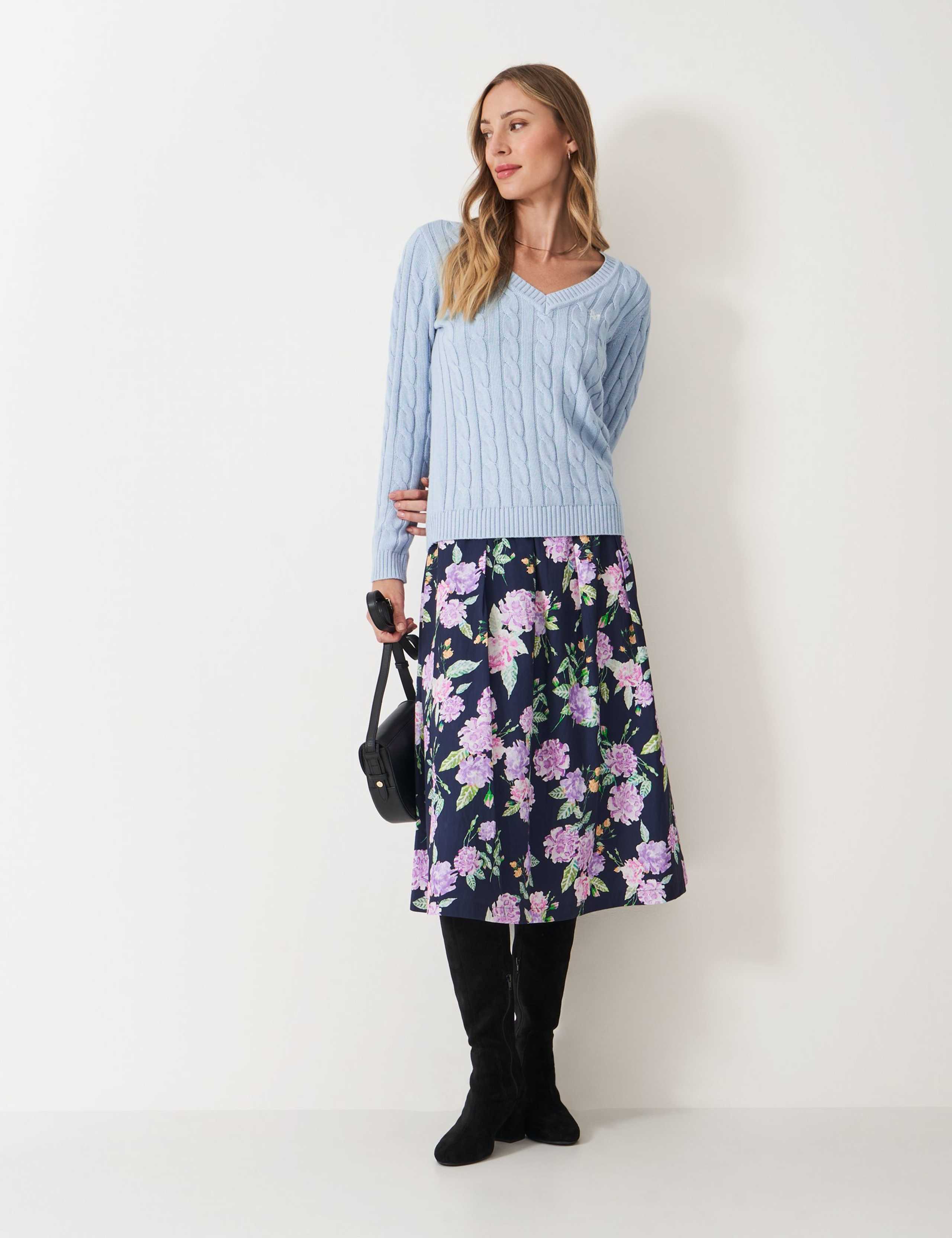 Cotton Rich Cable Knit V-Neck Jumper 1 of 5