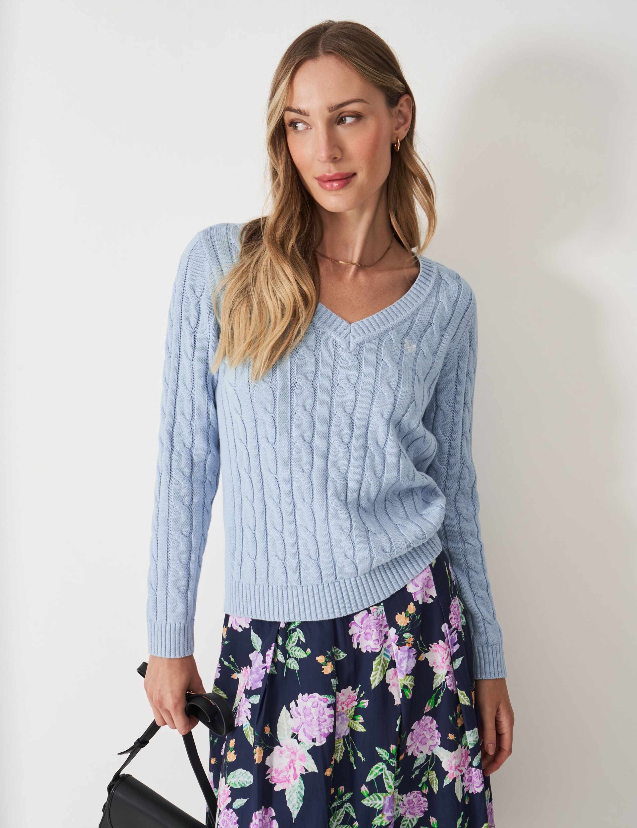 Cotton Rich Cable Knit V-Neck Jumper 3 of 5