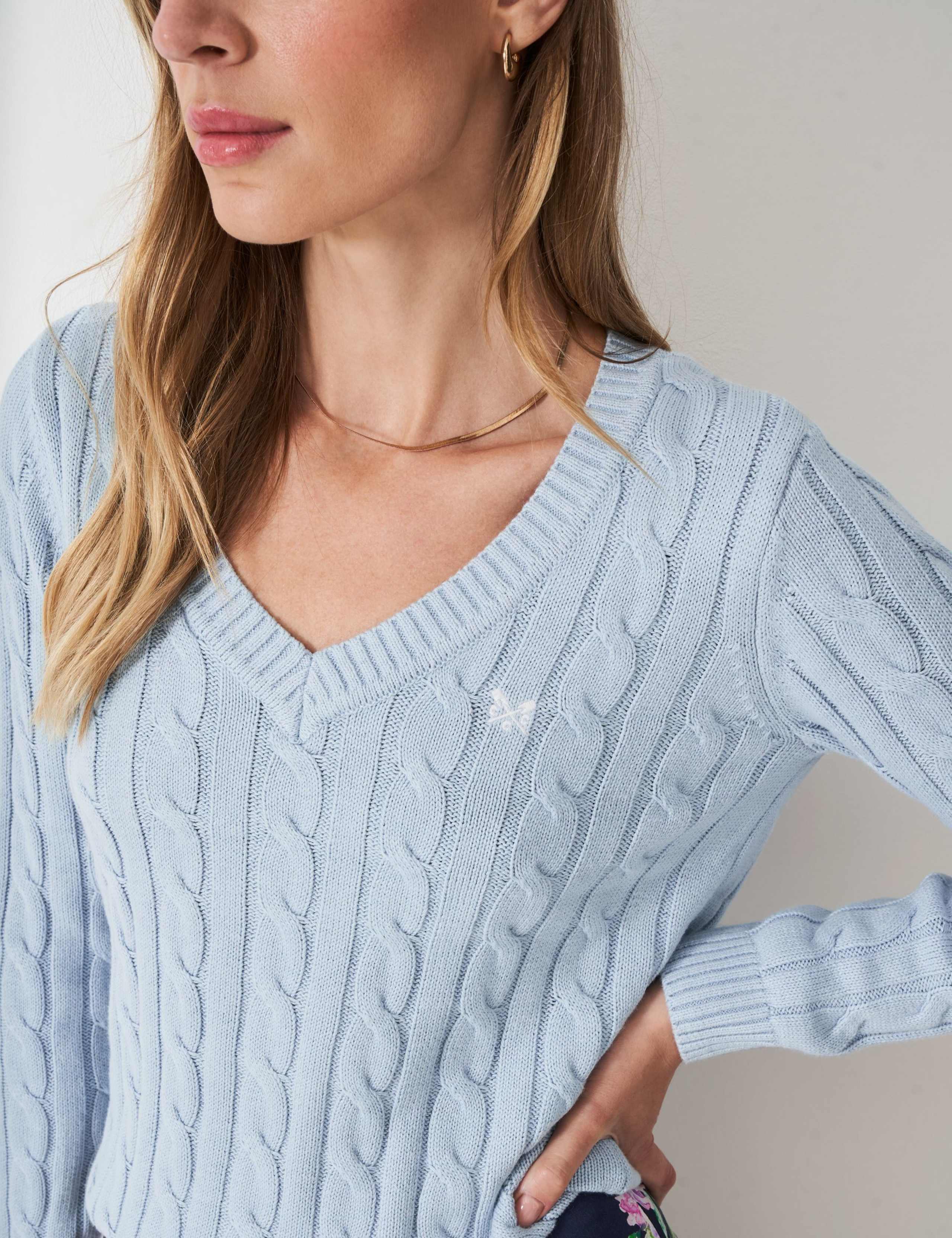 Cotton Rich Cable Knit V-Neck Jumper 5 of 5