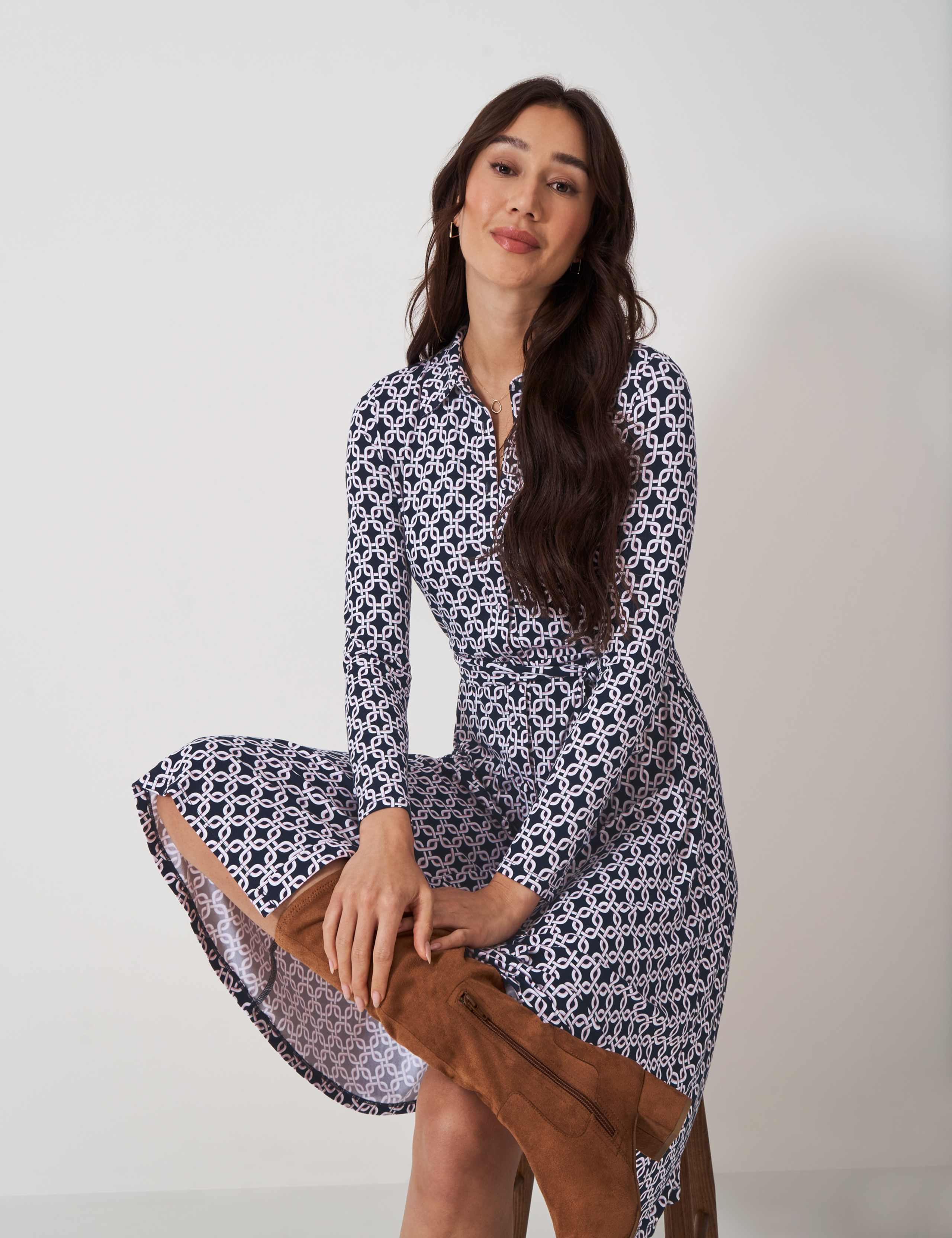 Jersey Geometric Tie Waist Shirt Dress 3 of 5
