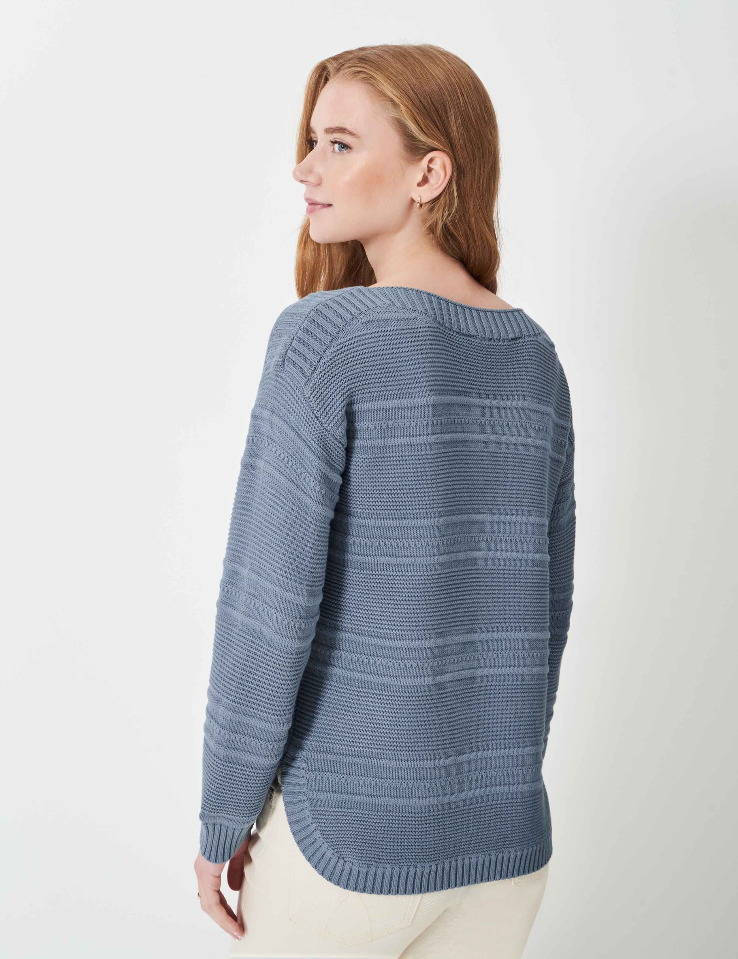 Cotton Blend Textured Slash Neck Jumper 3 of 4