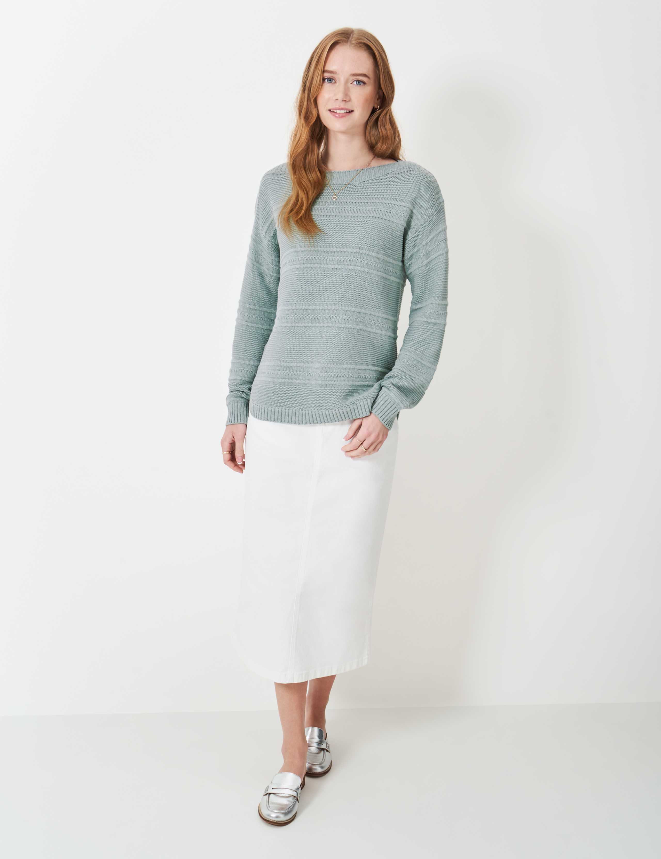 Cotton Blend Textured Slash Neck Jumper 3 of 5