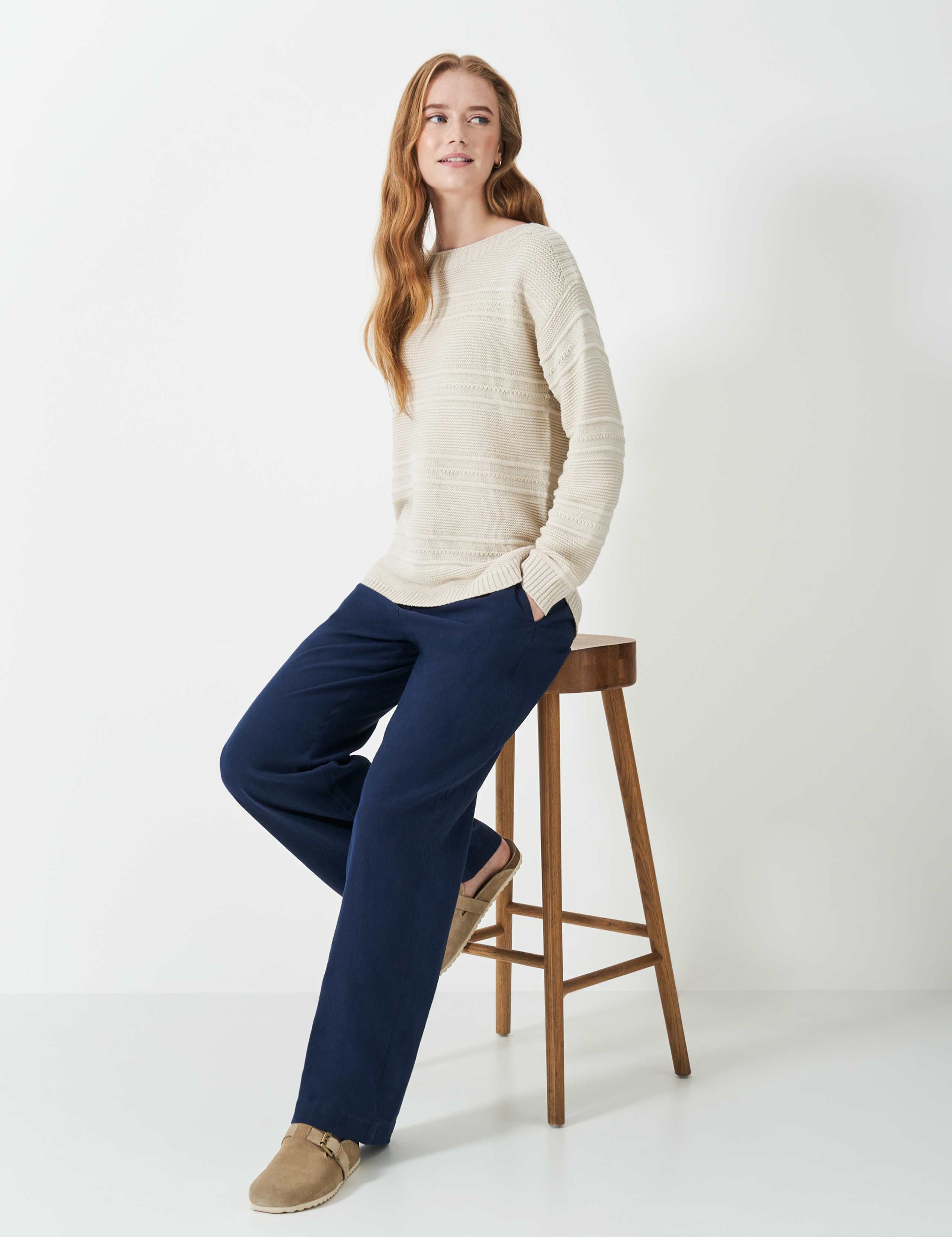 Cotton Blend Textured Slash Neck Jumper 1 of 5