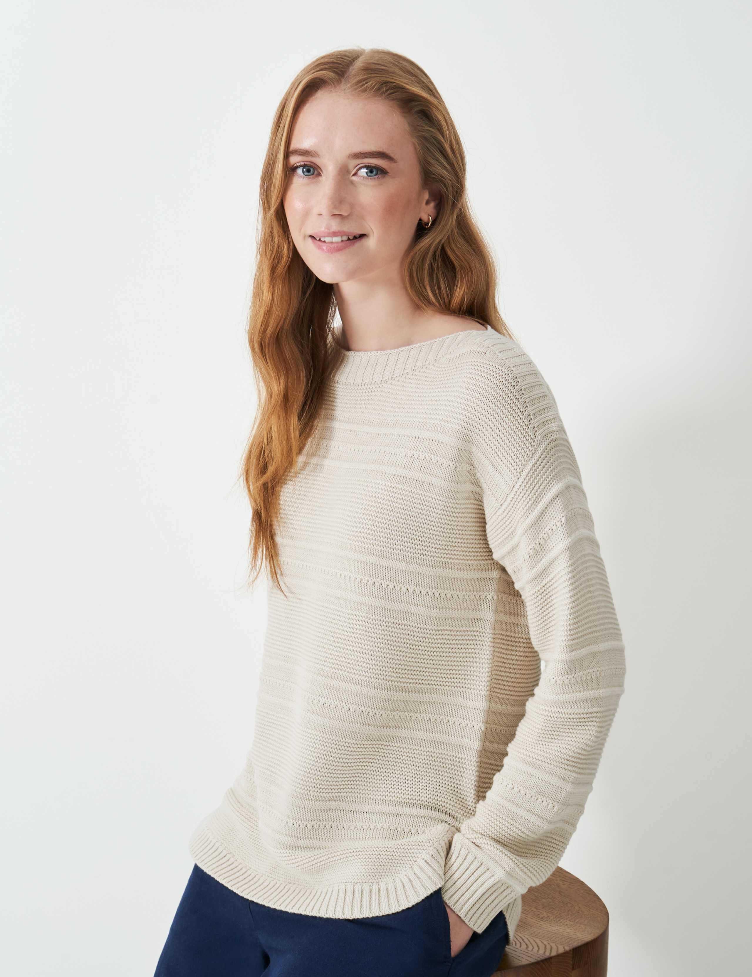 Cotton Blend Textured Slash Neck Jumper 4 of 5