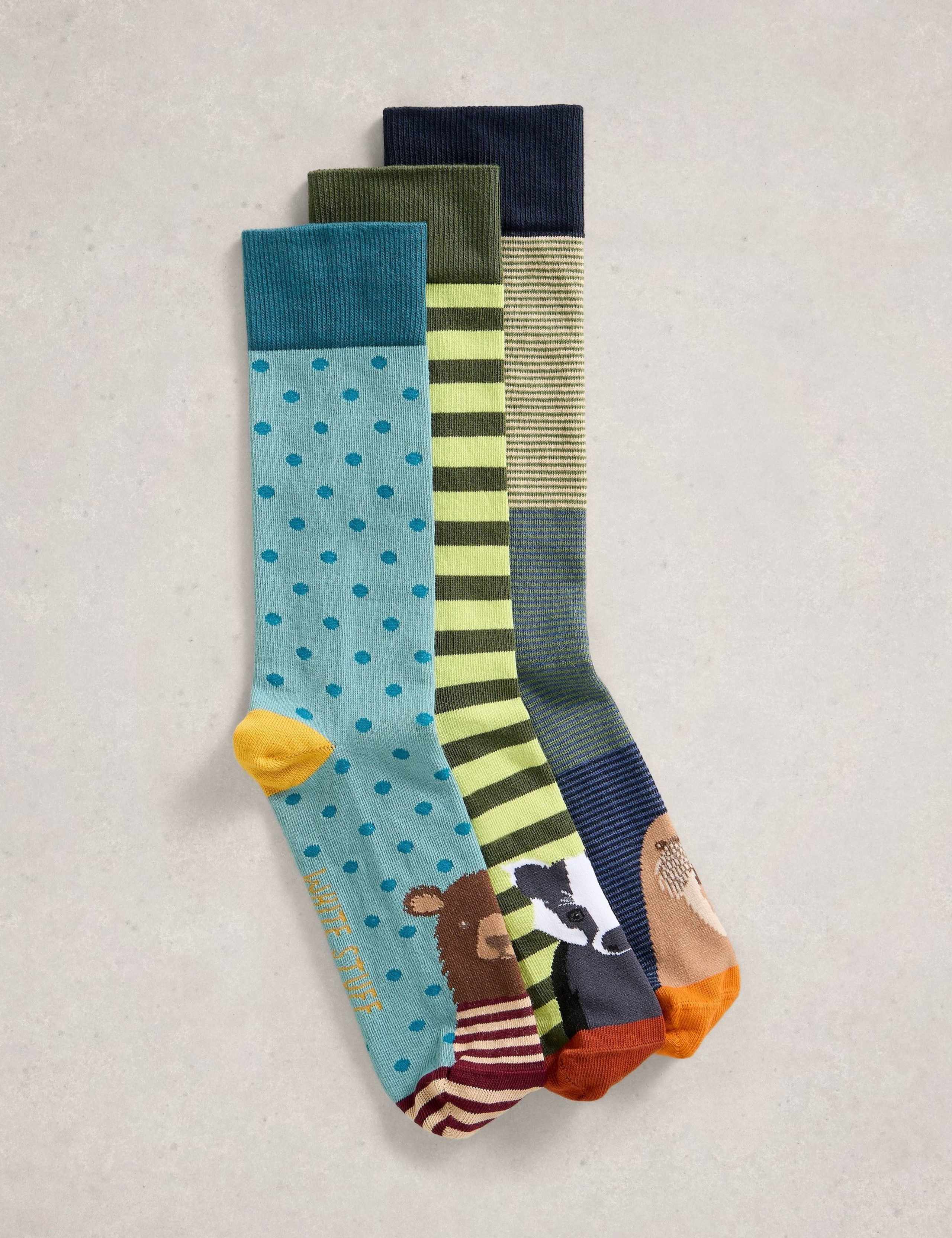 3pk Woodland Animal Cotton Rich Socks 1 of 2