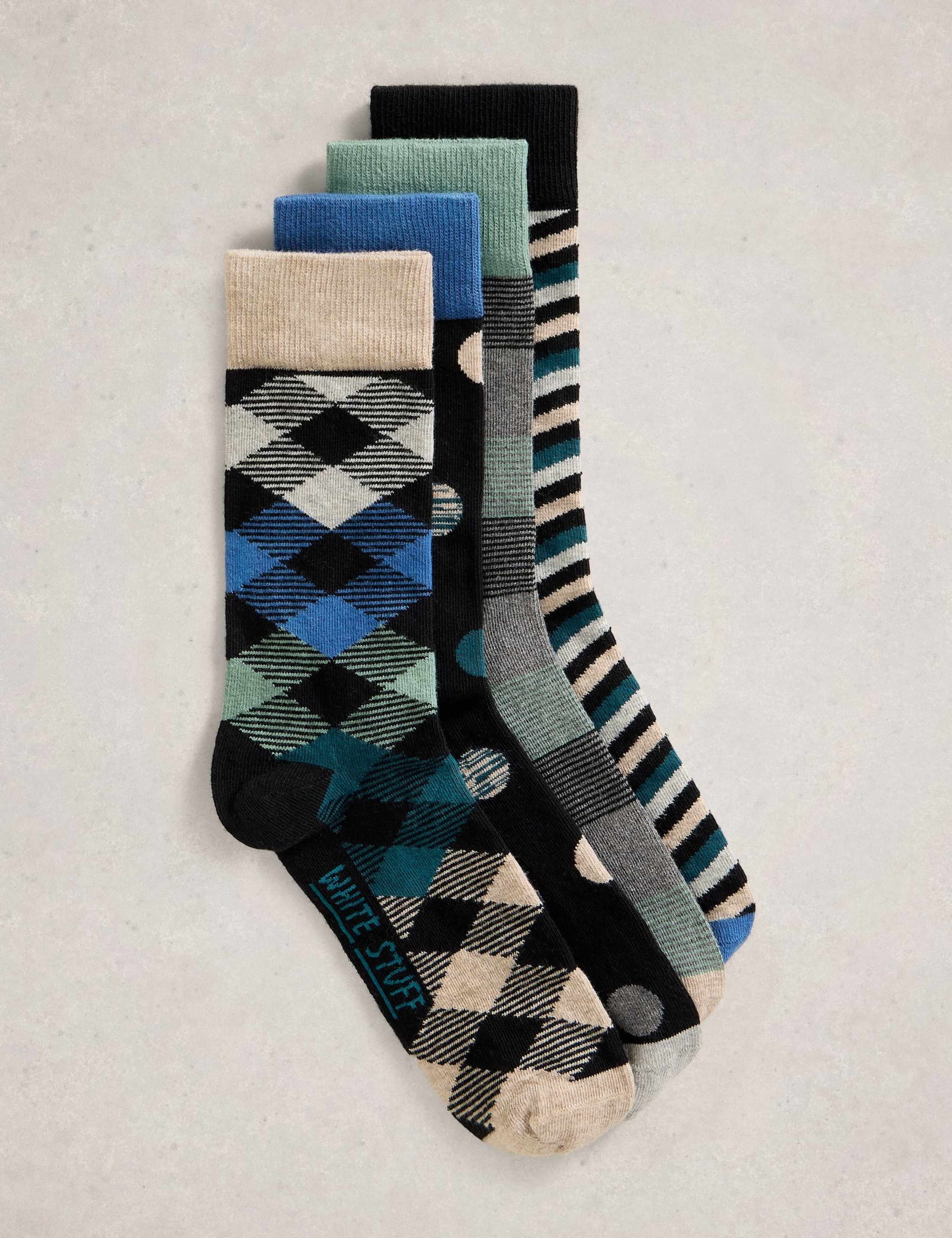 4 Pack Geometric Cotton Rich Socks 3 of 4