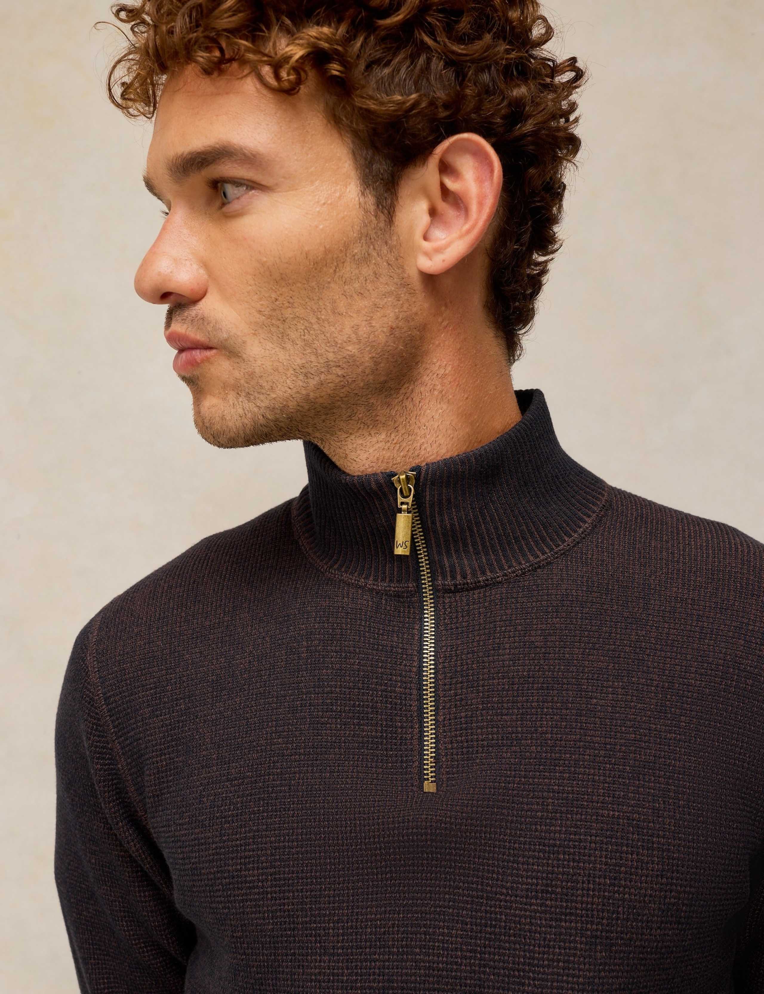 Pure Cotton Half Zip Funnel Neck Jumper 5 of 6