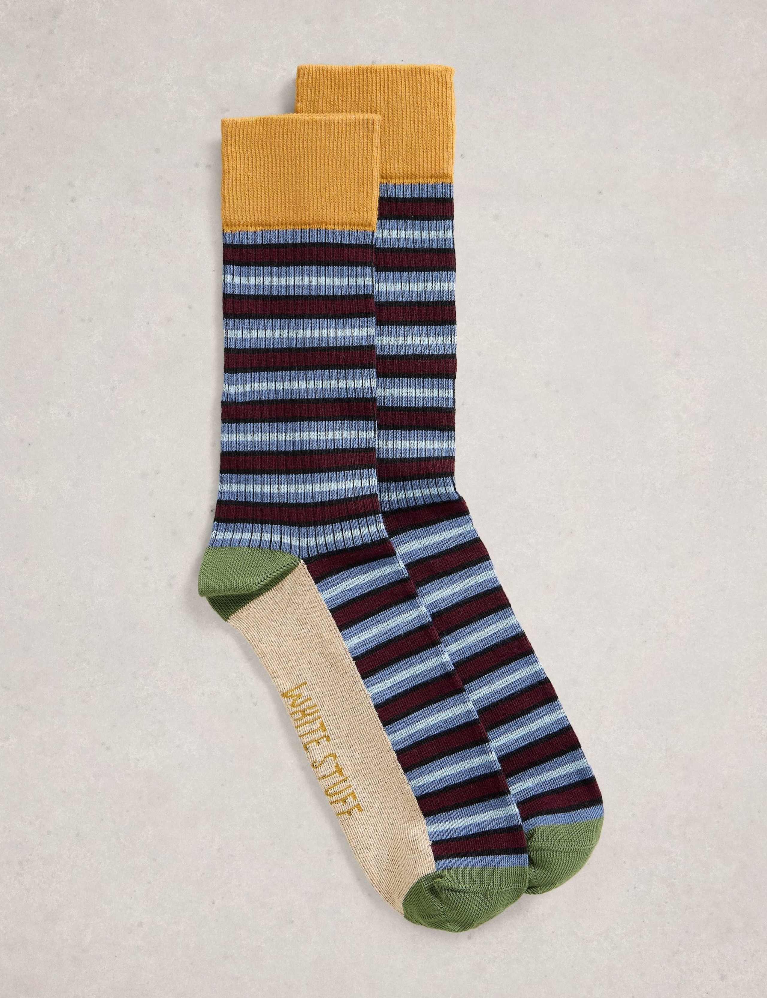 Ribbed Striped Cotton Rich Socks 1 of 2