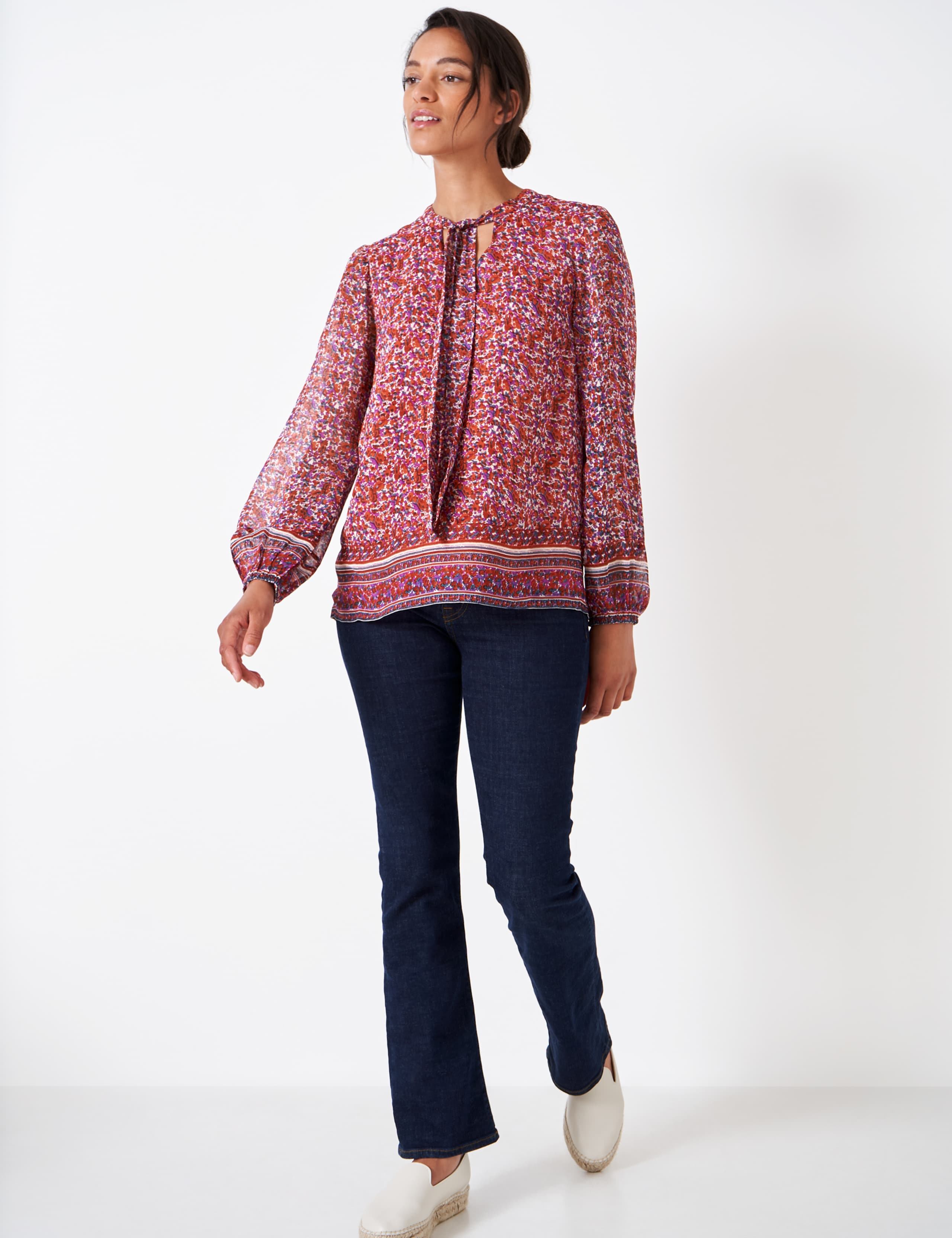 Printed Tie Neck Blouson Sleeve Blouse 3 of 5