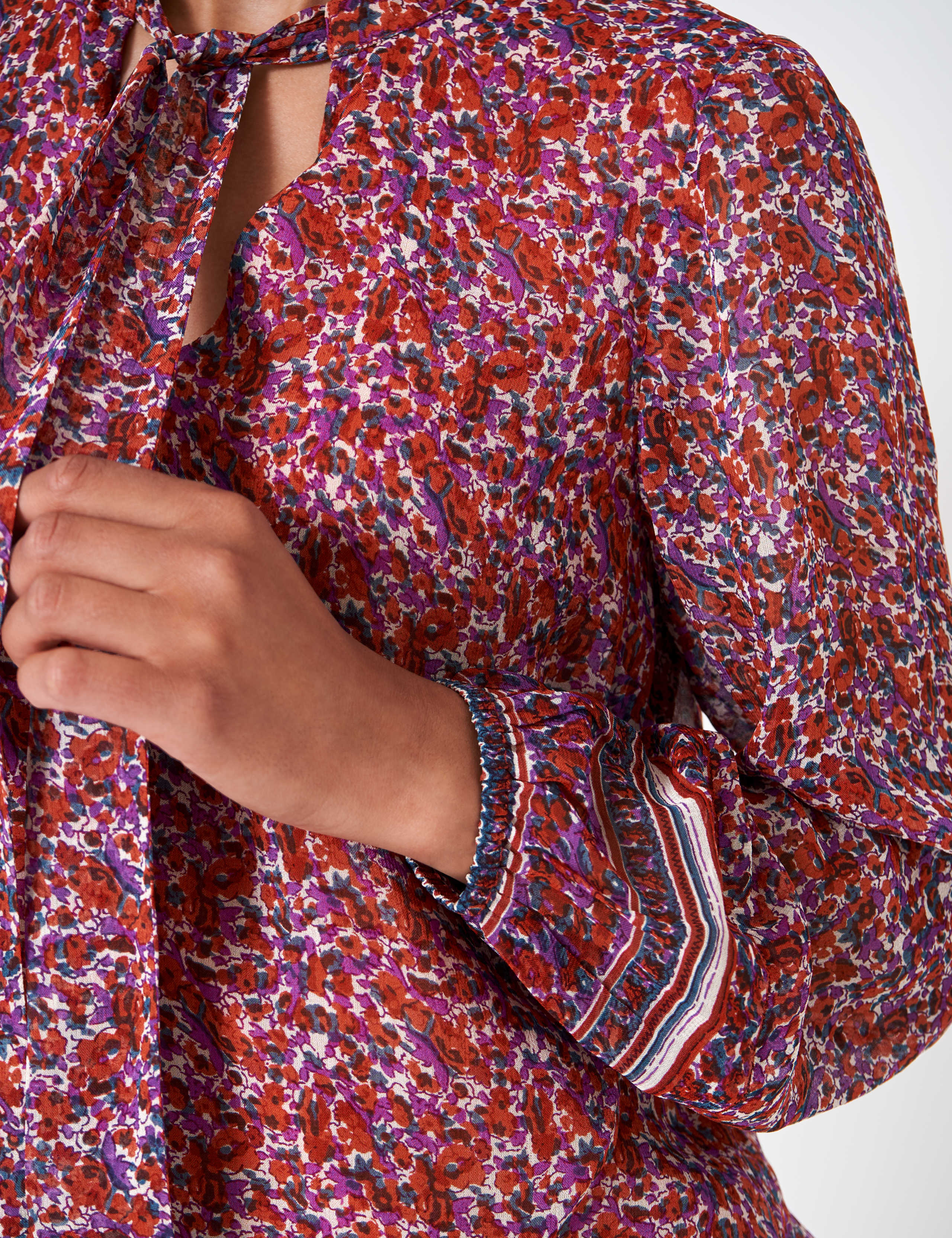 Printed Tie Neck Blouson Sleeve Blouse 5 of 5