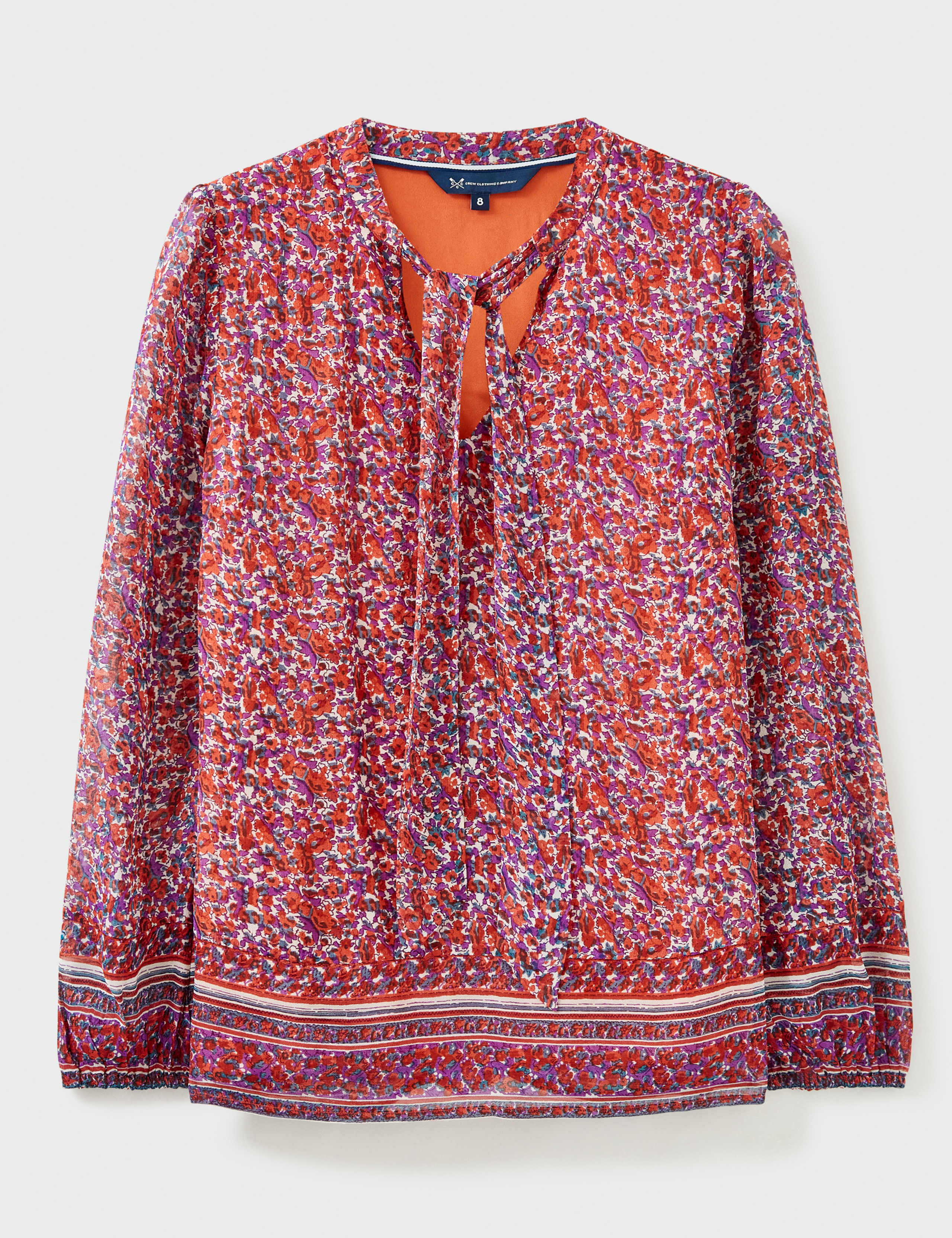 Printed Tie Neck Blouson Sleeve Blouse 2 of 5
