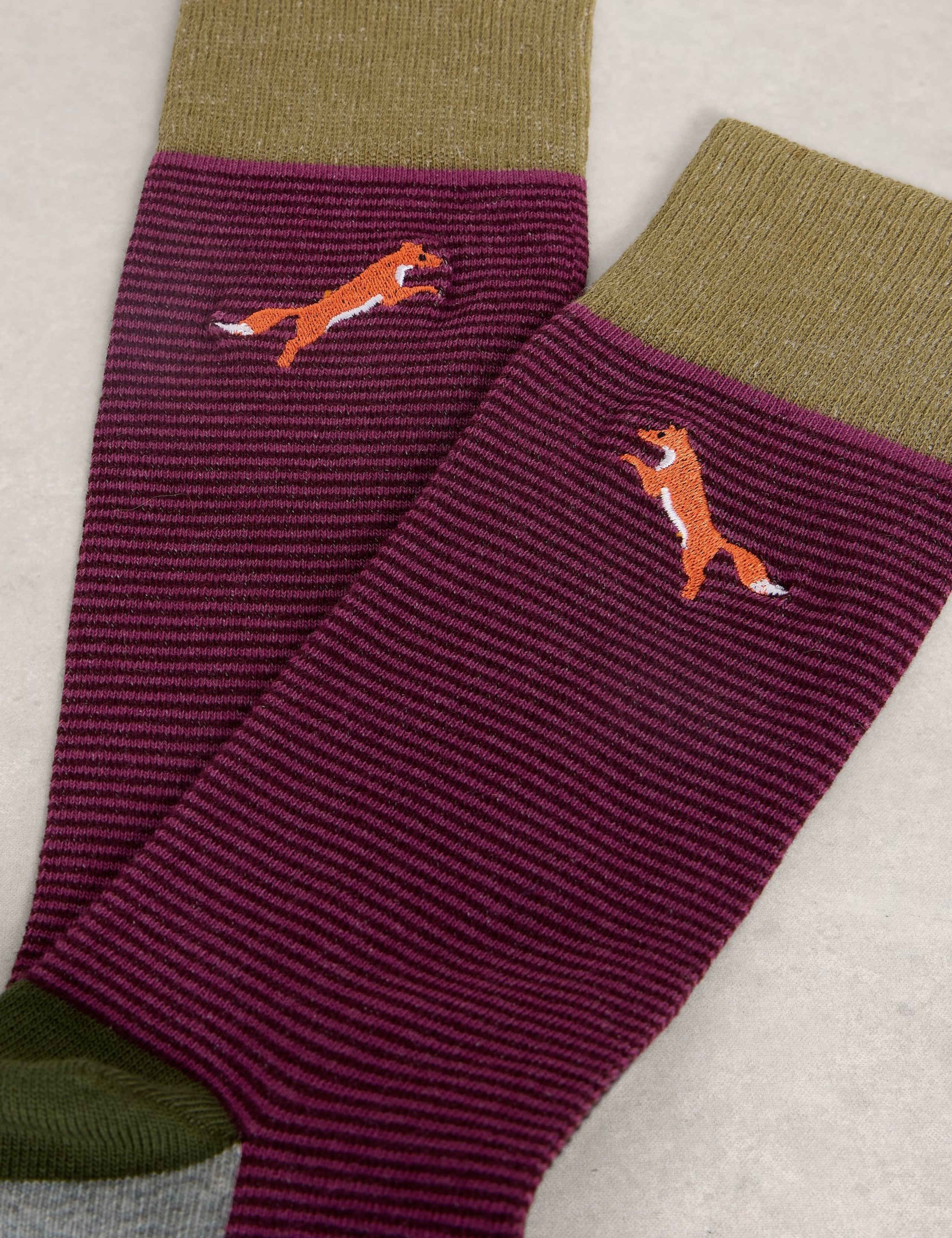 Striped Fox Embroidered Cotton Rich Socks 2 of 2