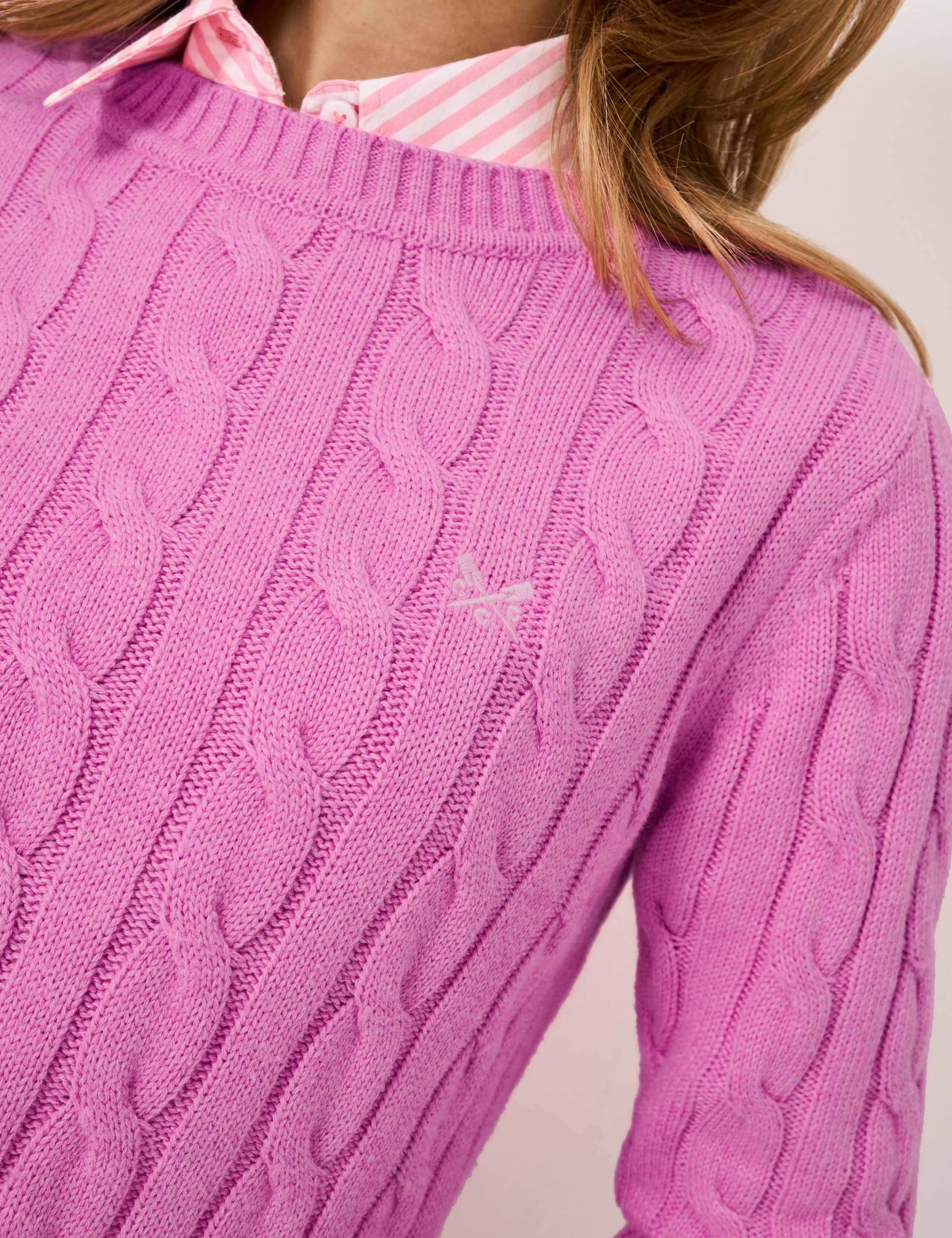 Cotton Rich Cable Knit Crew Neck Jumper 4 of 5