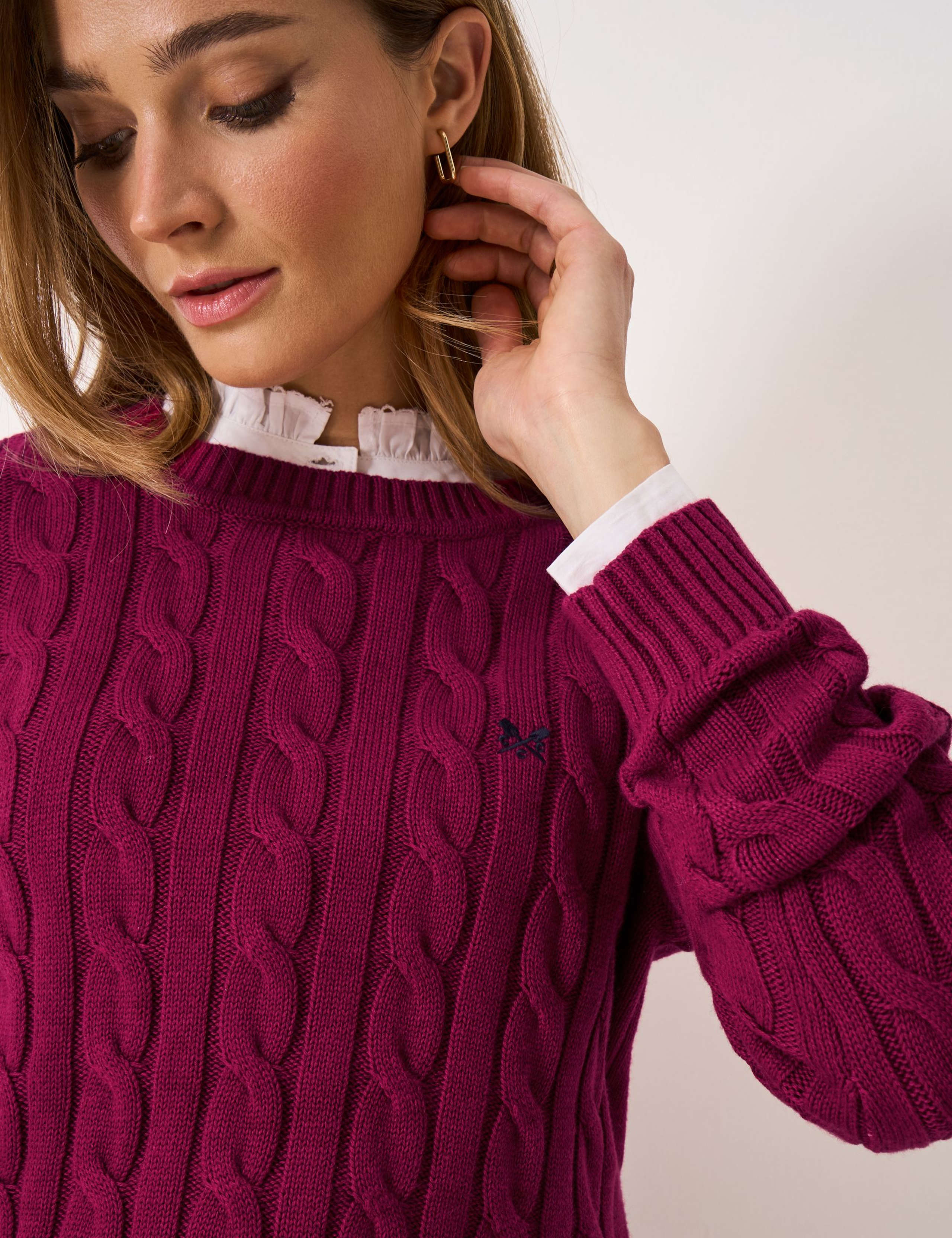 Cotton Rich Cable Knit Crew Neck Jumper 3 of 5